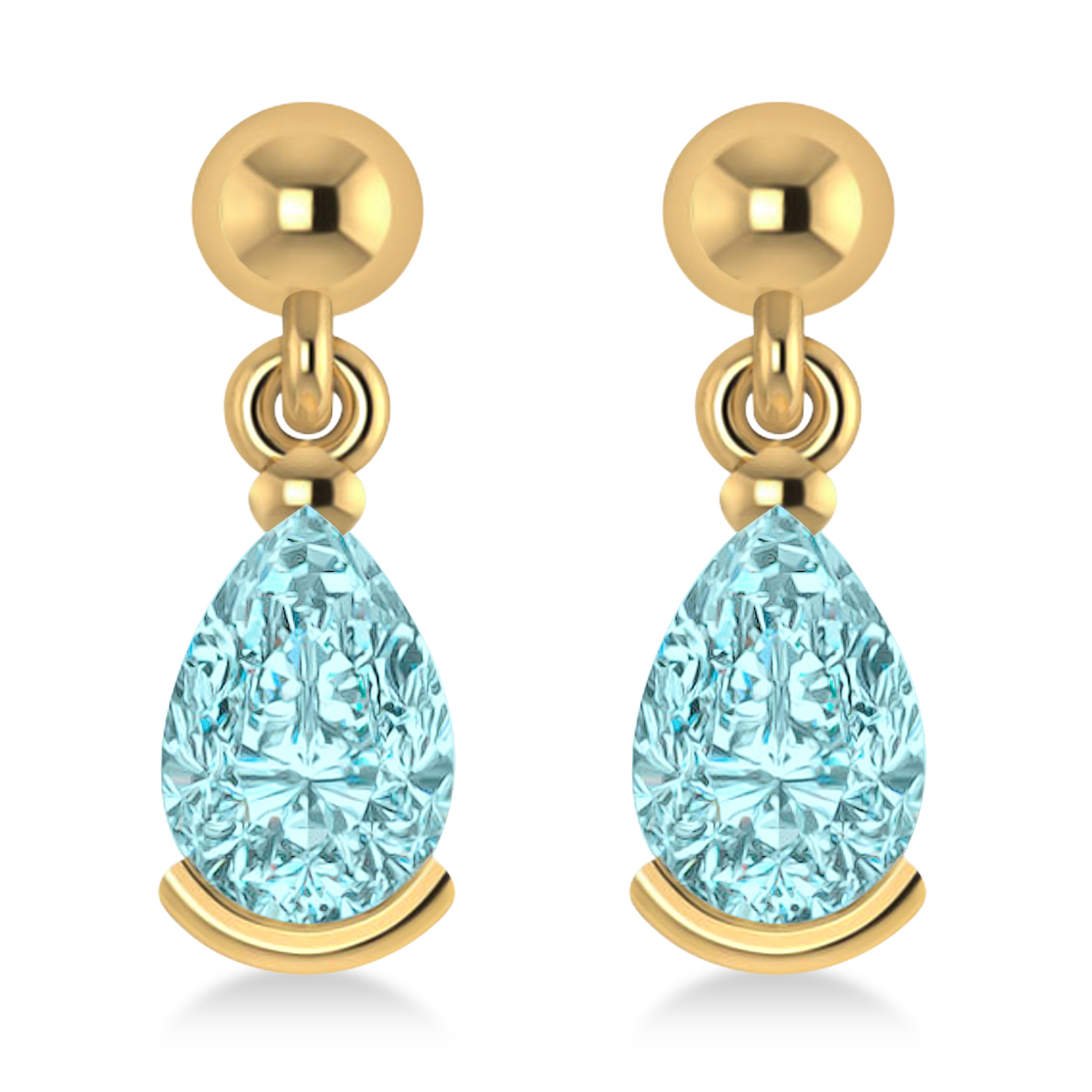 Lab Aquamarine Dangling Pear Earrings 14k Yellow Gold (2.00ct)