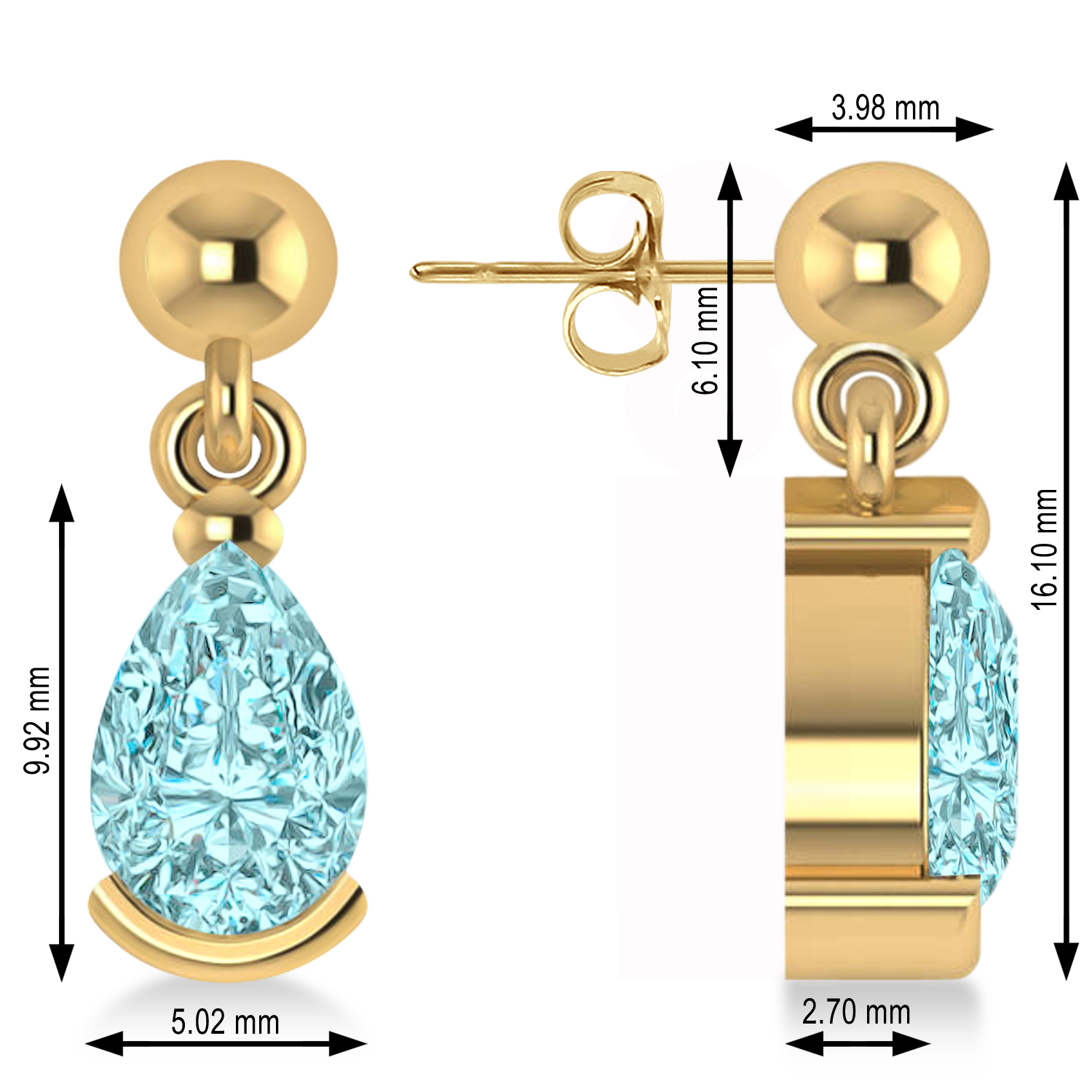 Lab Aquamarine Dangling Pear Earrings 14k Yellow Gold (2.00ct)