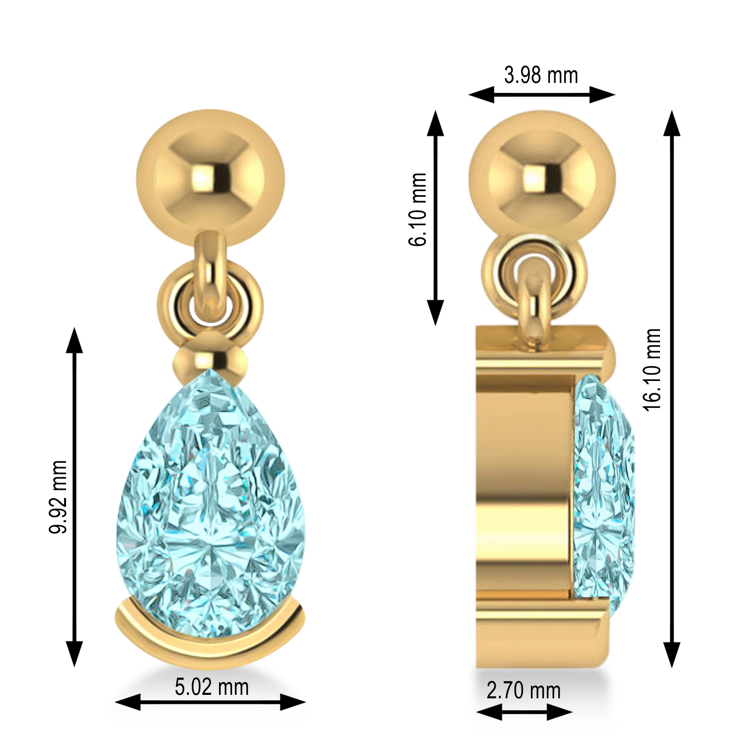 Lab Aquamarine Dangling Pear Earrings 14k Yellow Gold (2.00ct)