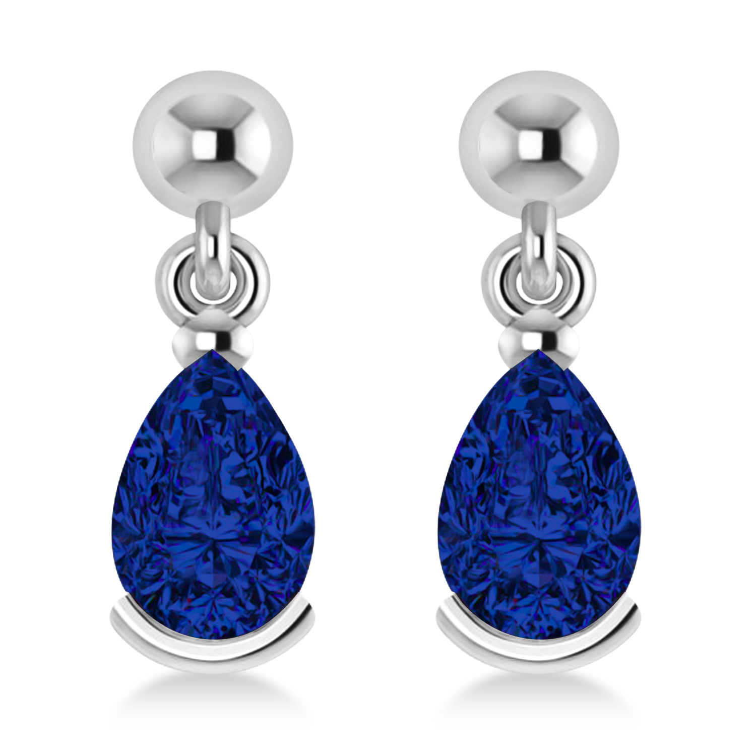 Lab Blue Sapphire Dangling Pear Earrings 14k White Gold (2.00ct)