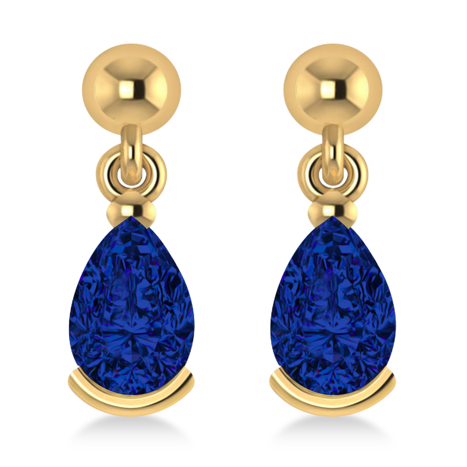 Lab Blue Sapphire Dangling Pear Earrings 14k Yellow Gold (2.00ct)