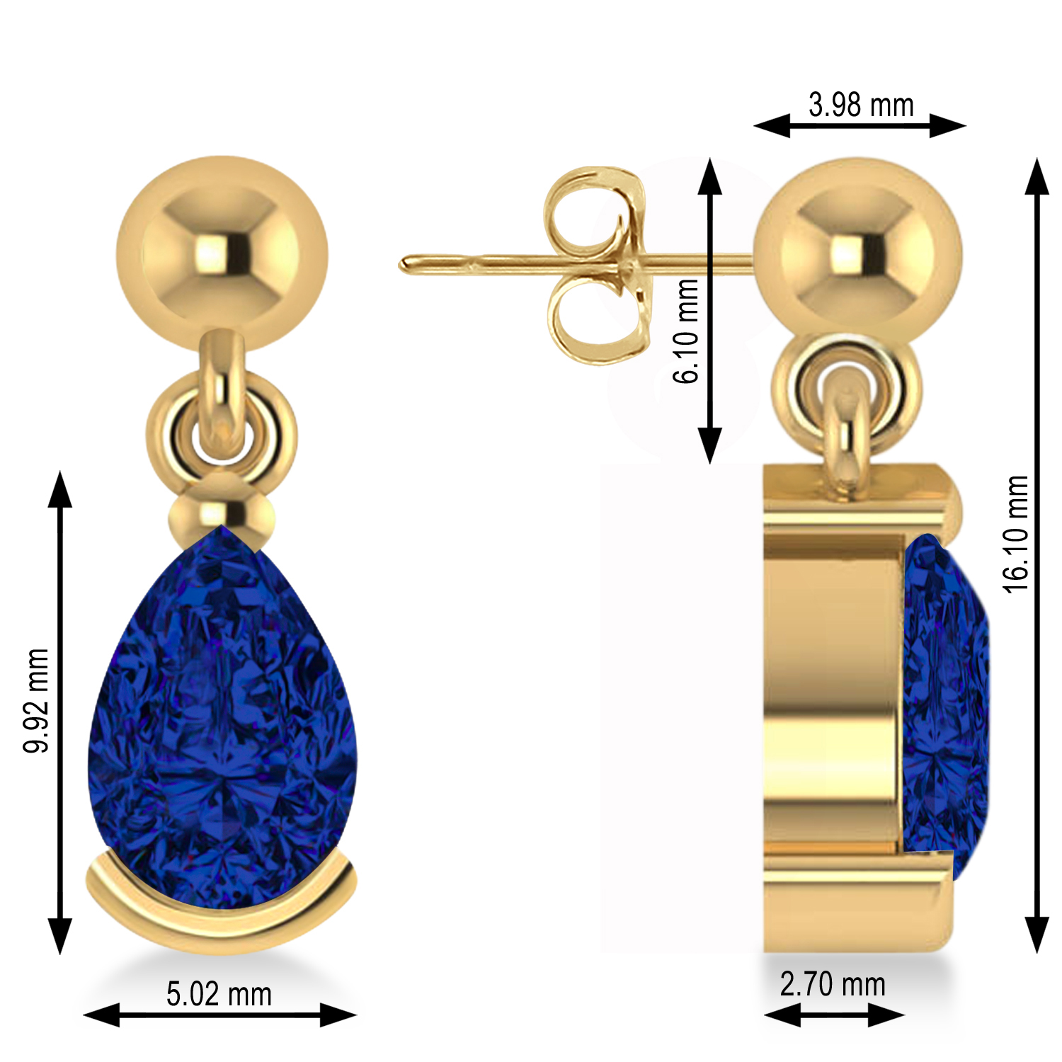 Blue Sapphire Dangling Pear Earrings 14k Yellow Gold (2.00ct)