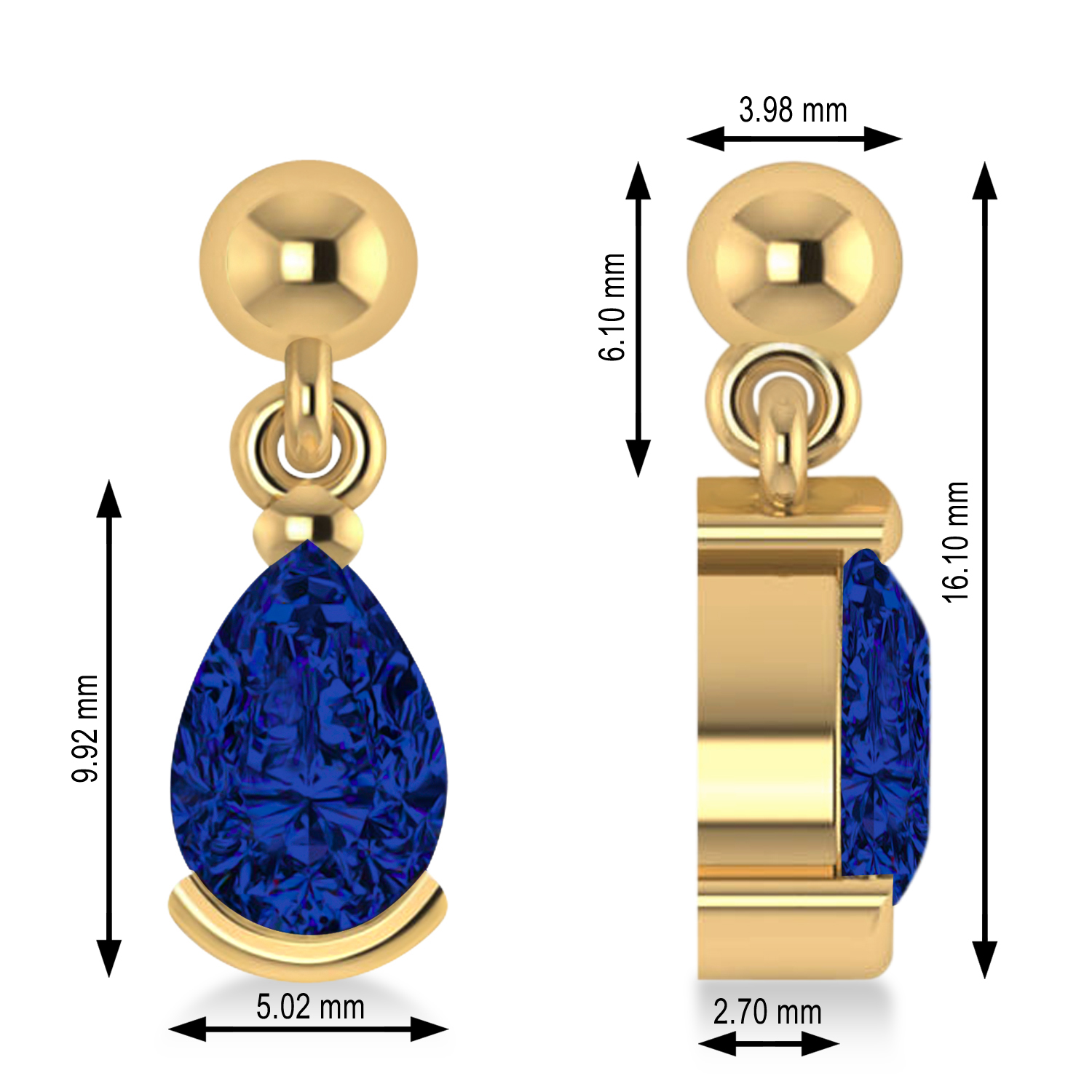 Blue Sapphire Dangling Pear Earrings 14k Yellow Gold (2.00ct)