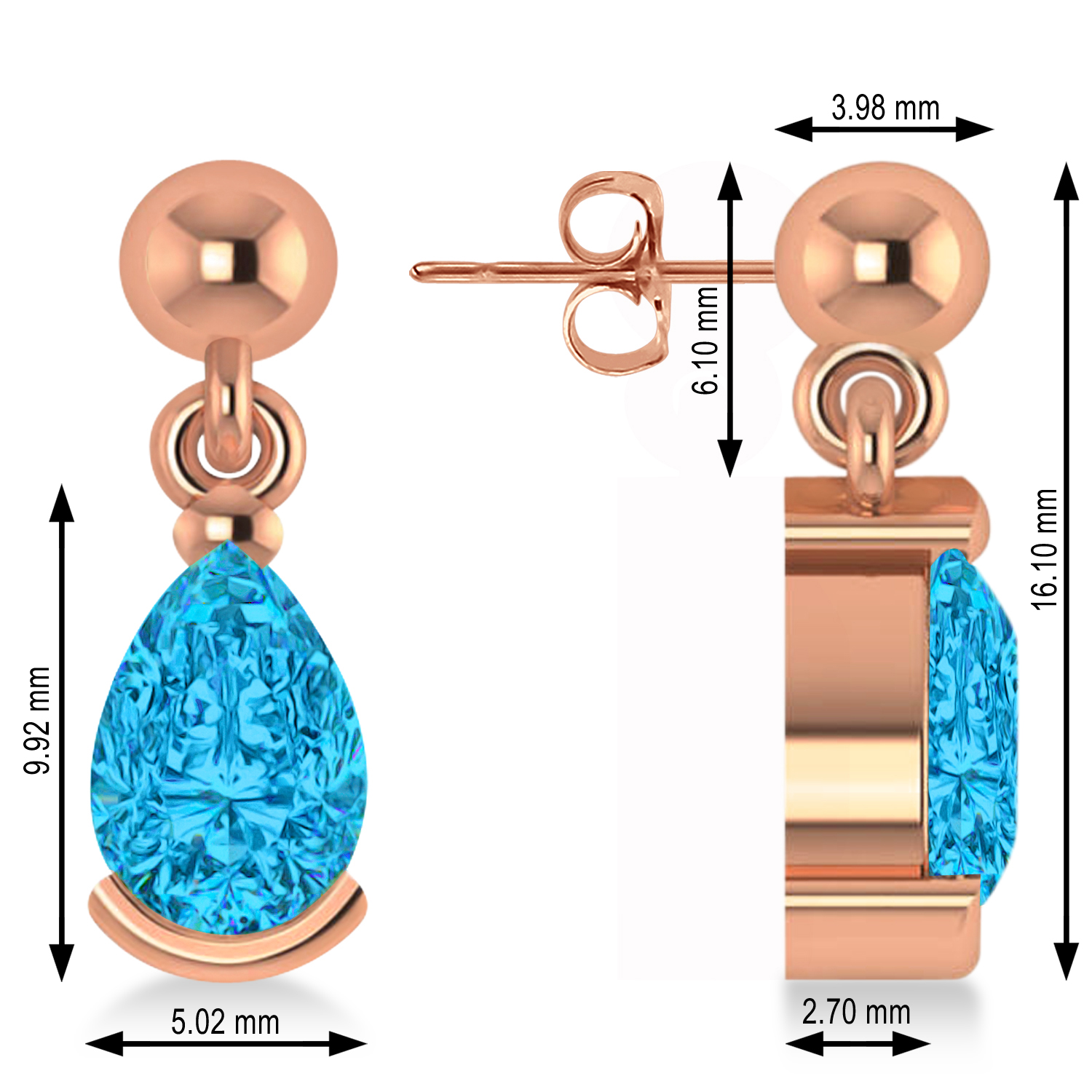 Blue Topaz Dangling Pear Earrings 14k Rose Gold (2.00ct)