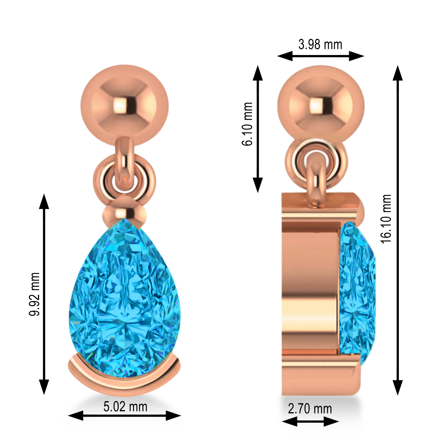 Blue Topaz Dangling Pear Earrings 14k Rose Gold (2.00ct)