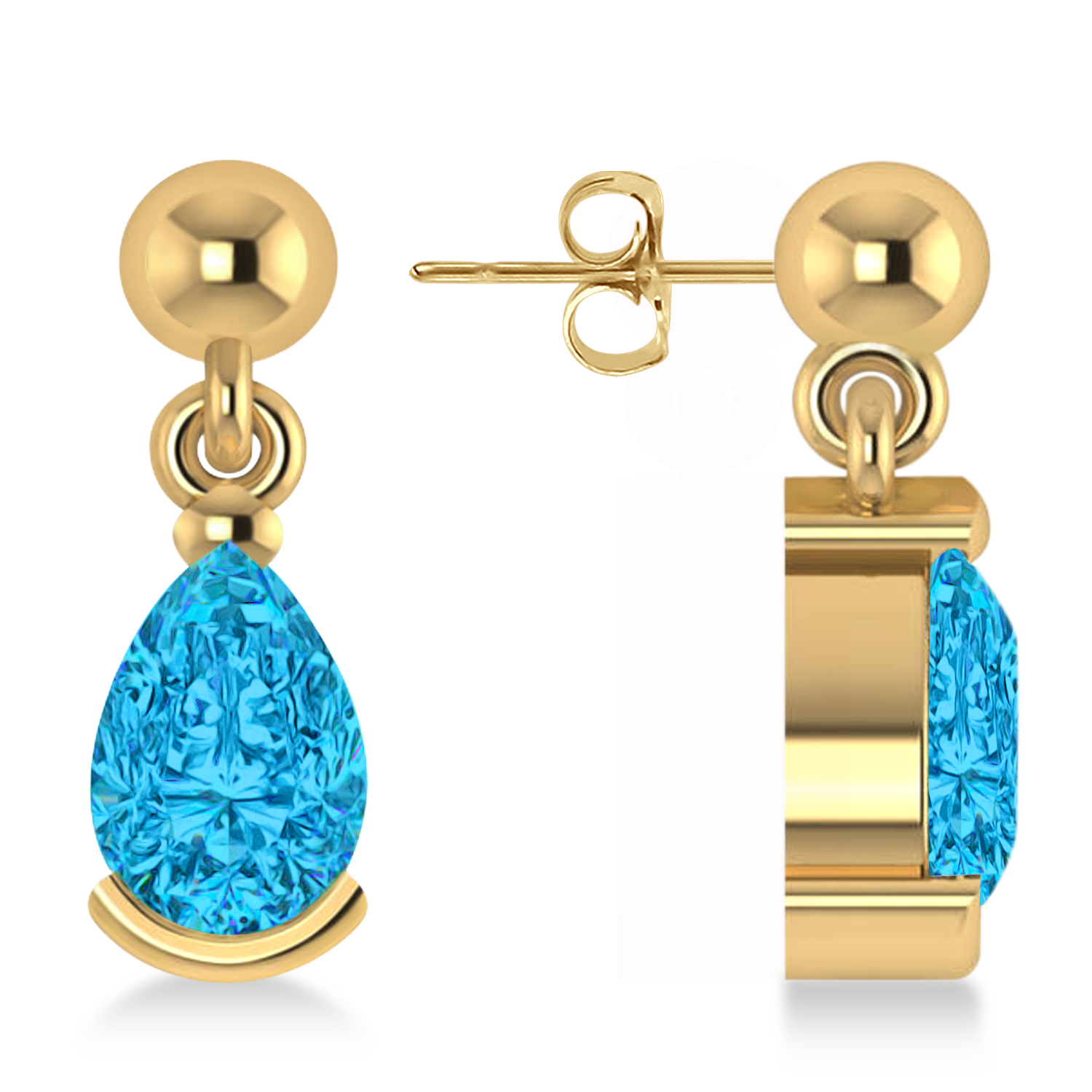 Blue Topaz Dangling Pear Earrings 14k Yellow Gold (2.00ct)