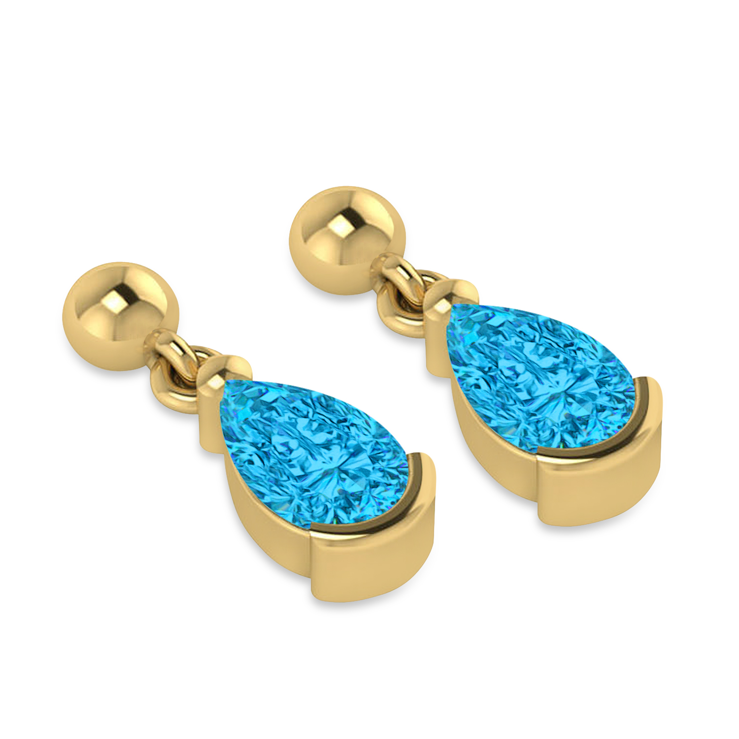 Blue Topaz Dangling Pear Earrings 14k Yellow Gold (2.00ct)