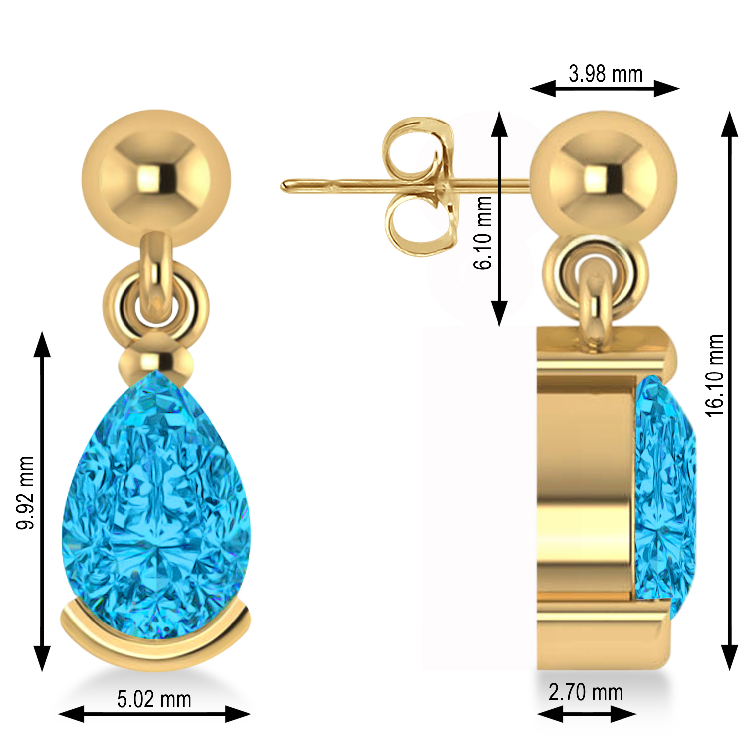 Blue Topaz Dangling Pear Earrings 14k Yellow Gold (2.00ct)