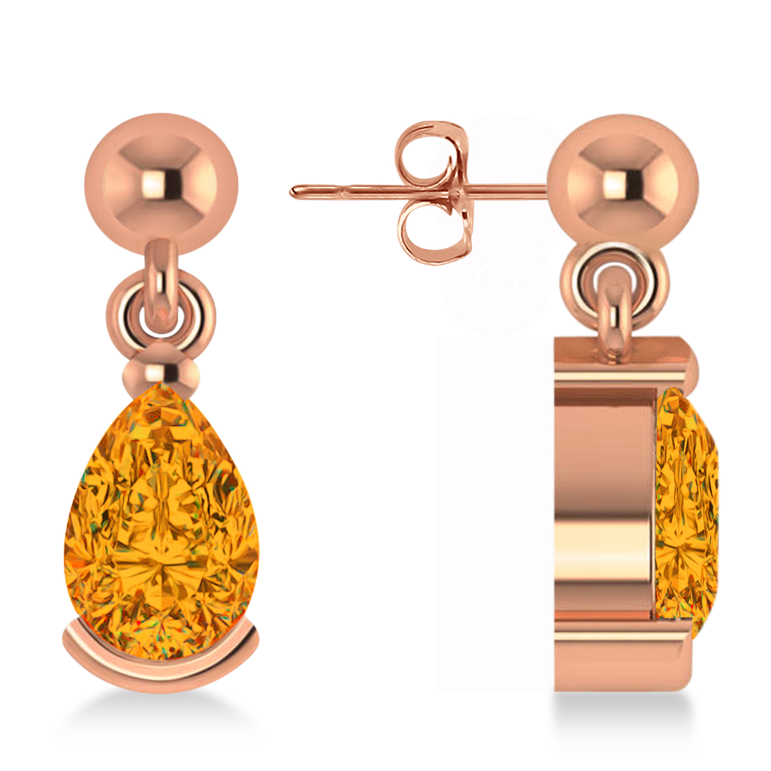 Citrine Dangling Pear Earrings 14k Rose Gold (2.00ct)