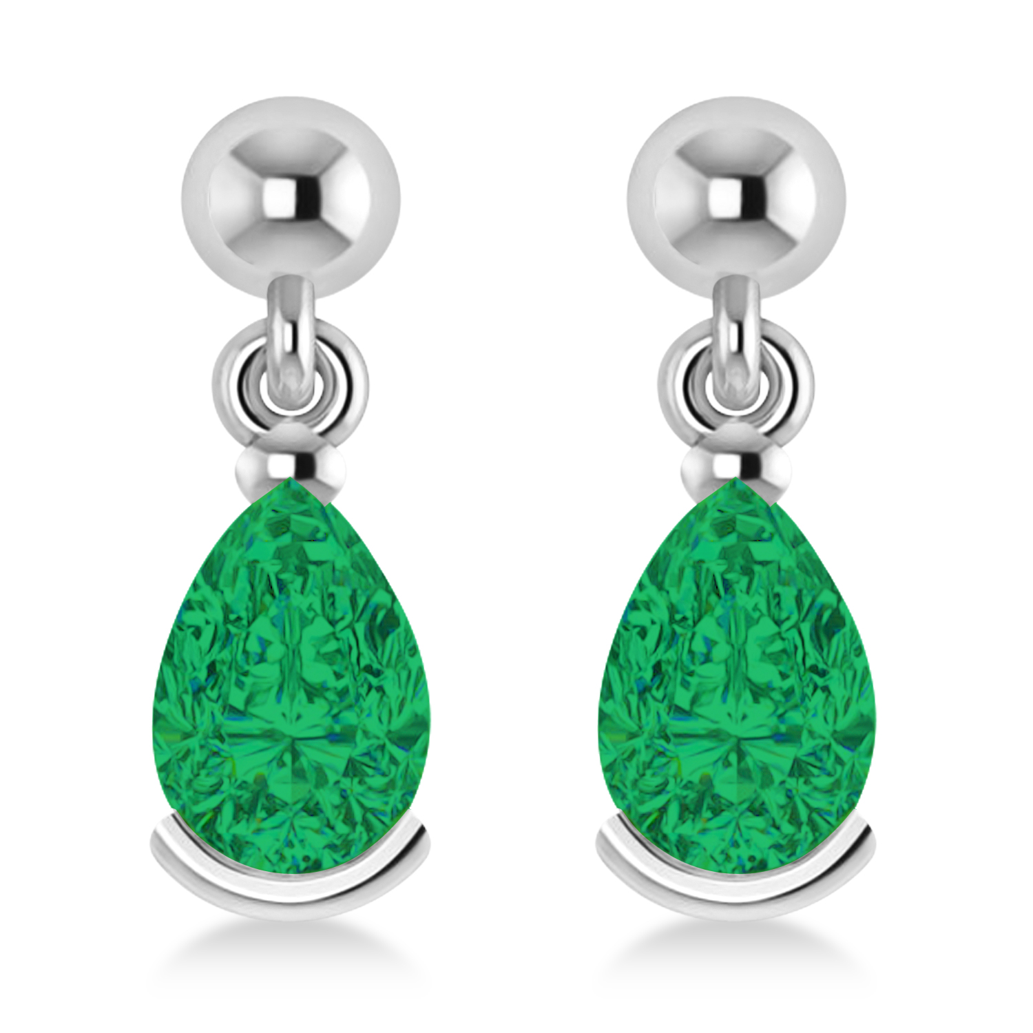 Lab Emerald Dangling Pear Earrings 14k White Gold (2.00ct)