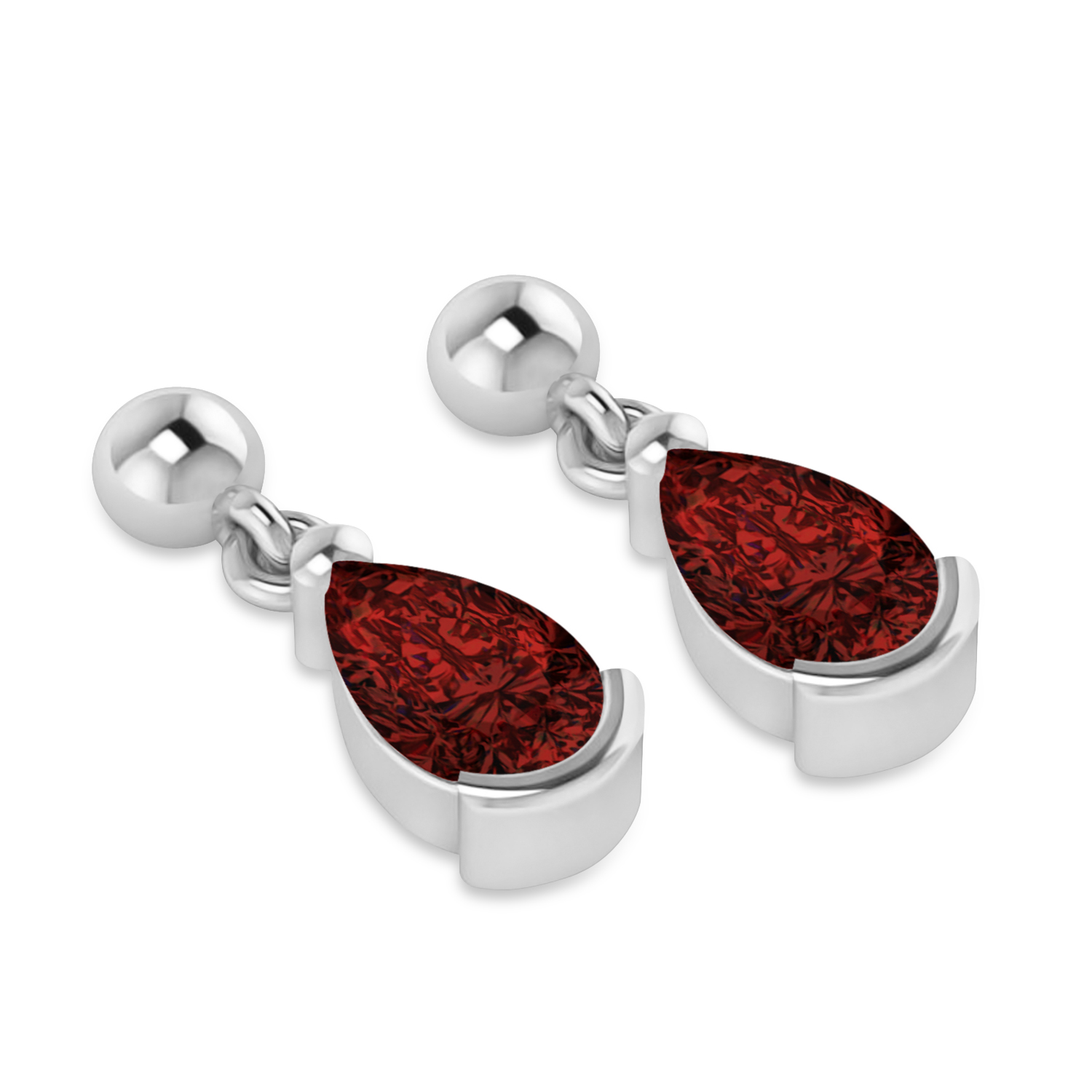 Garnet Dangling Pear Earrings 14k White Gold (2.00ct)