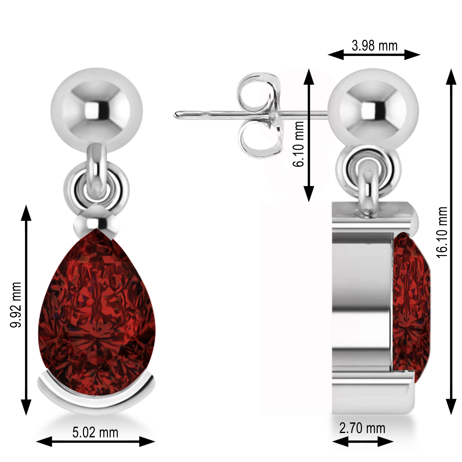 Garnet Dangling Pear Earrings 14k White Gold (2.00ct)
