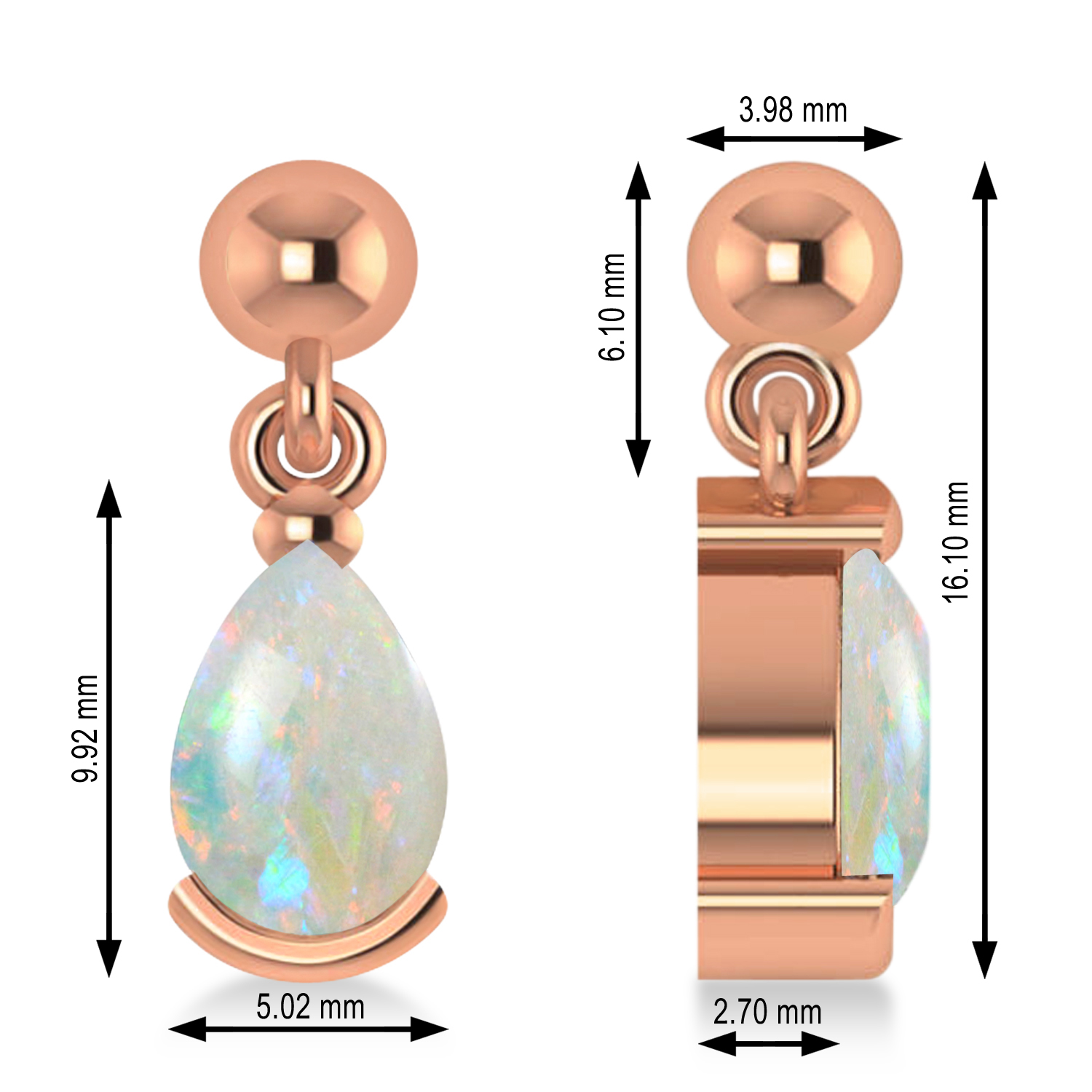 Opal Dangling Pear Earrings 14k Rose Gold (2.00ct)
