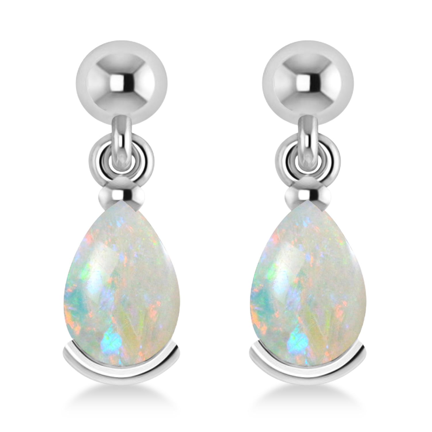 Lab Opal Dangling Pear Earrings 14k White Gold (2.00ct)