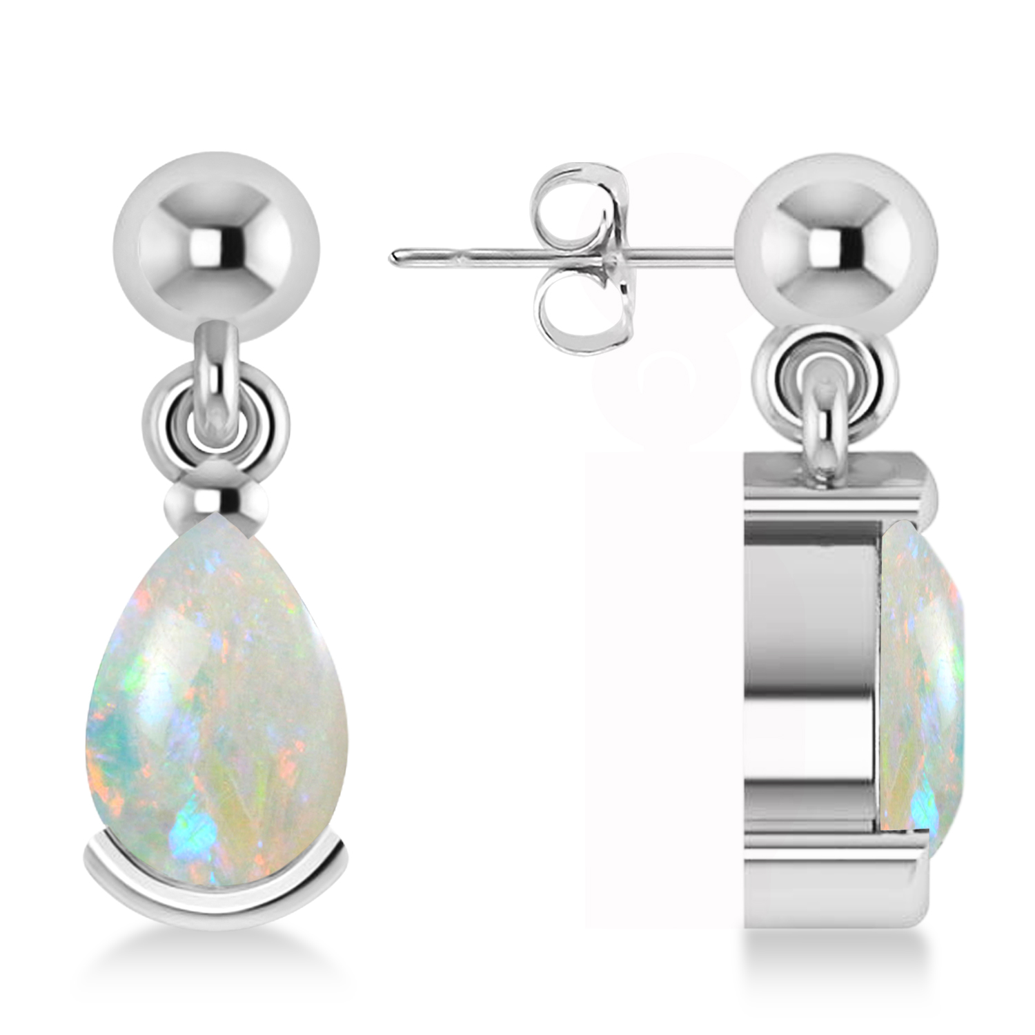 Lab Opal Dangling Pear Earrings 14k White Gold (2.00ct)