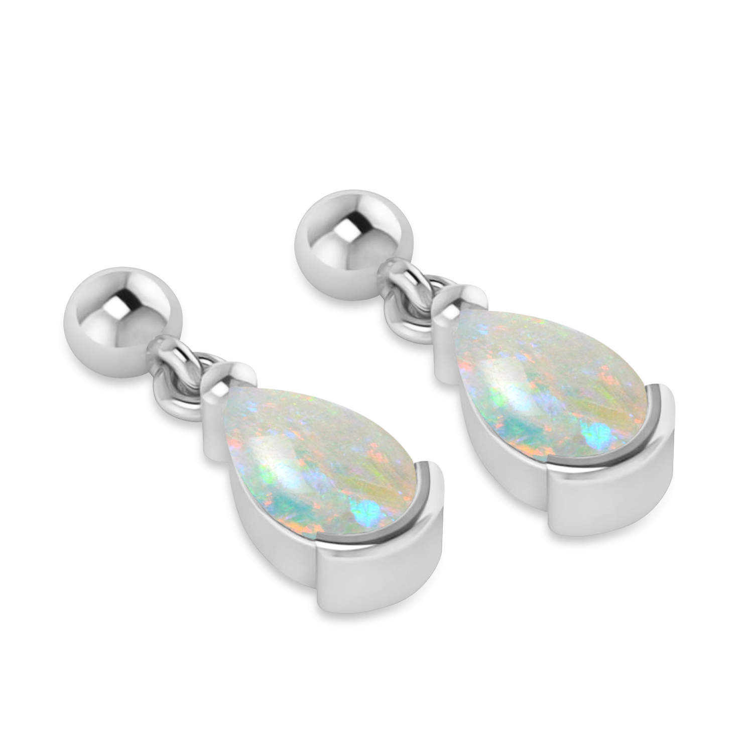 Lab Opal Dangling Pear Earrings 14k White Gold (2.00ct)