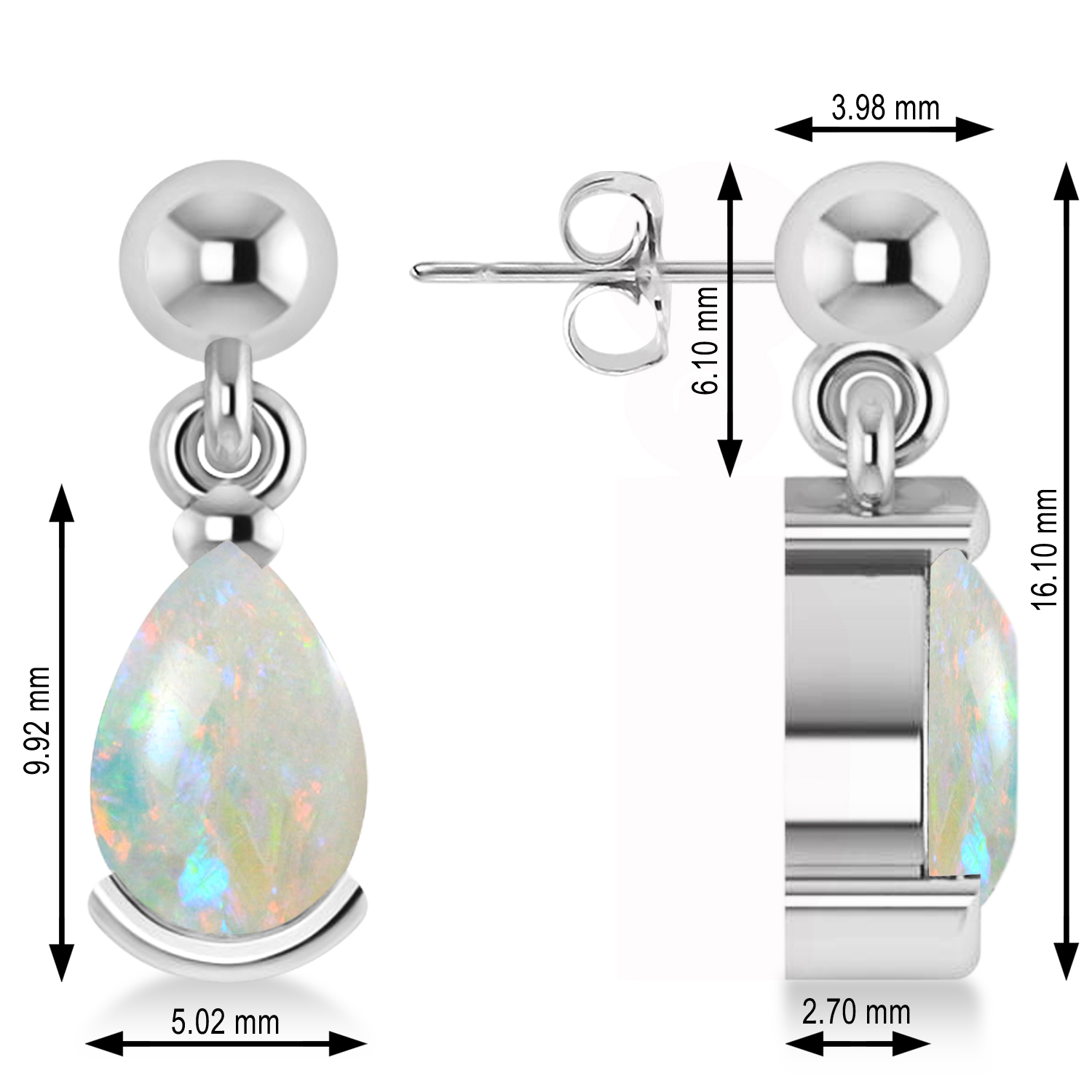Lab Opal Dangling Pear Earrings 14k White Gold (2.00ct)