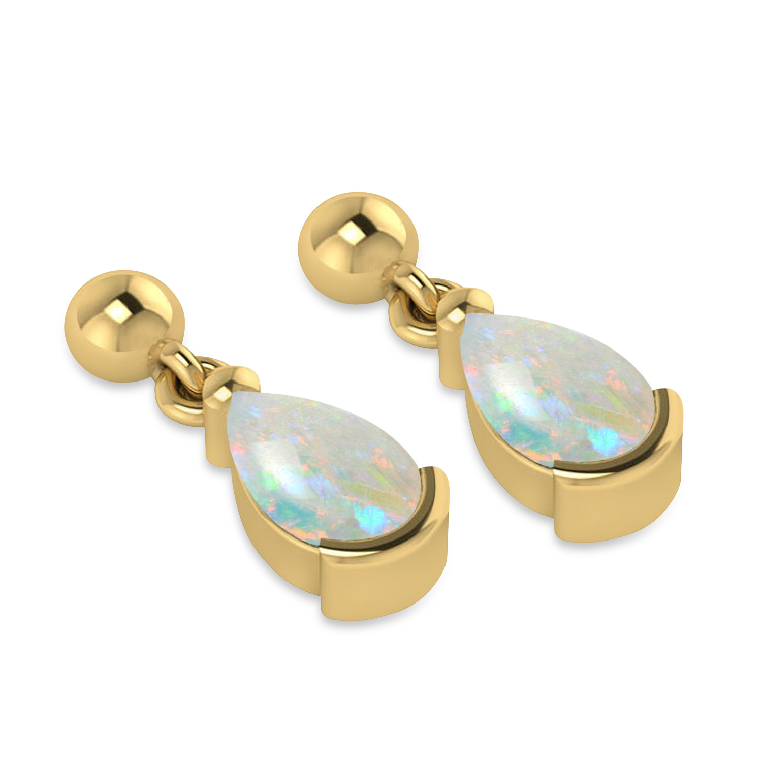 Lab Opal Dangling Pear Earrings 14k Yellow Gold (2.00ct)