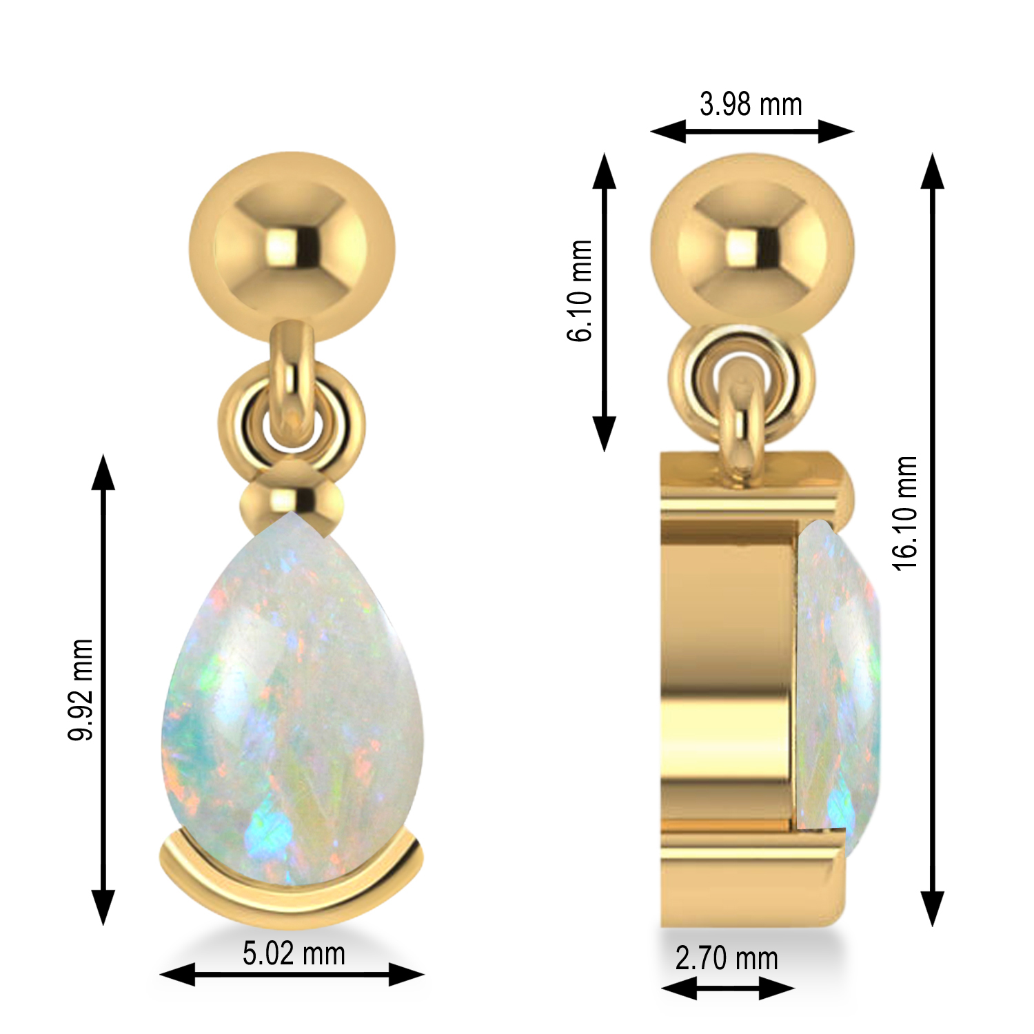 Lab Opal Dangling Pear Earrings 14k Yellow Gold (2.00ct)