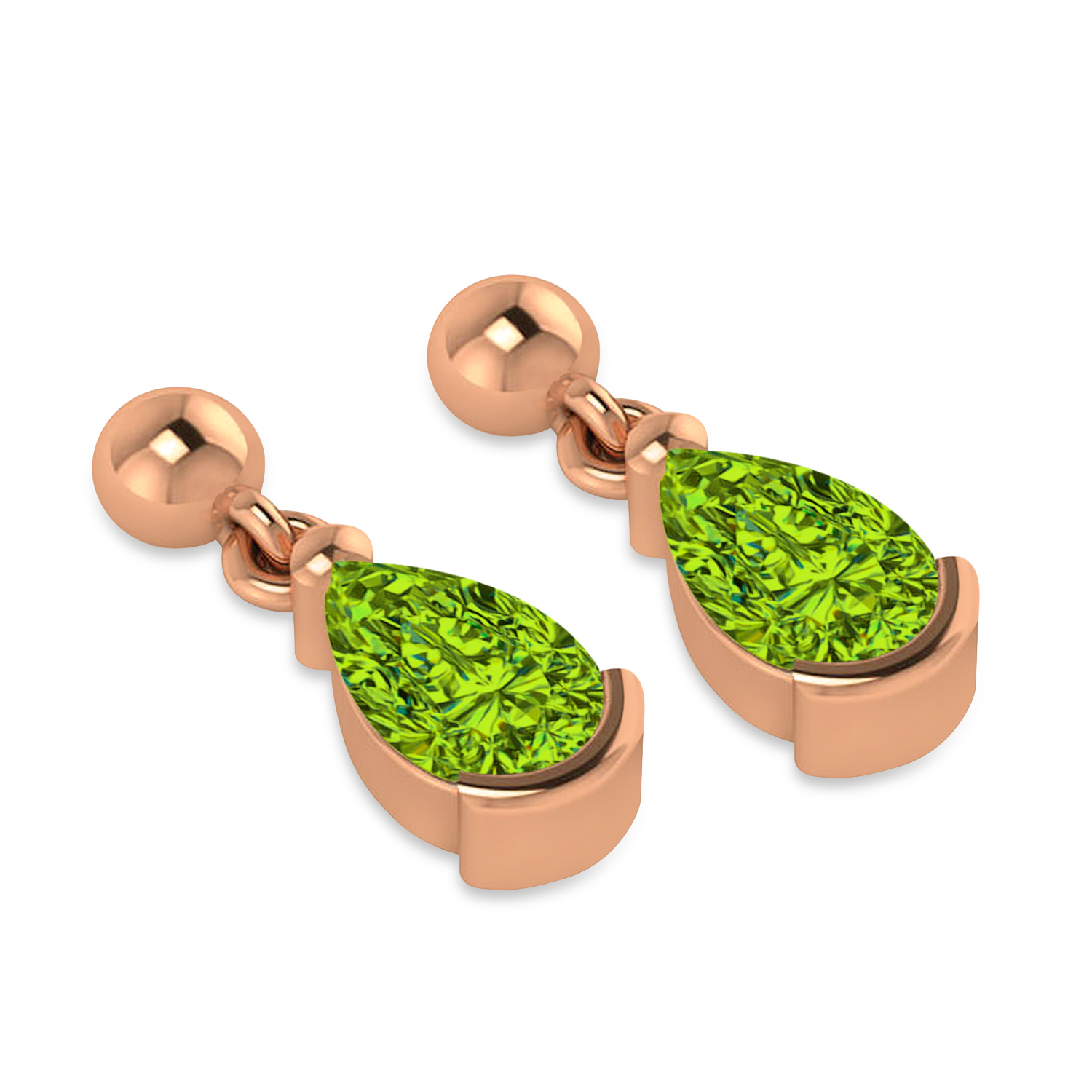 Peridot Dangling Pear Earrings 14k Rose Gold (2.00ct)
