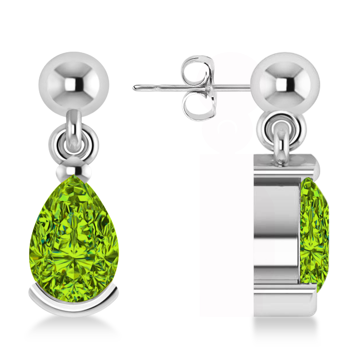 Peridot Dangling Pear Earrings 14k White Gold (2.00ct)