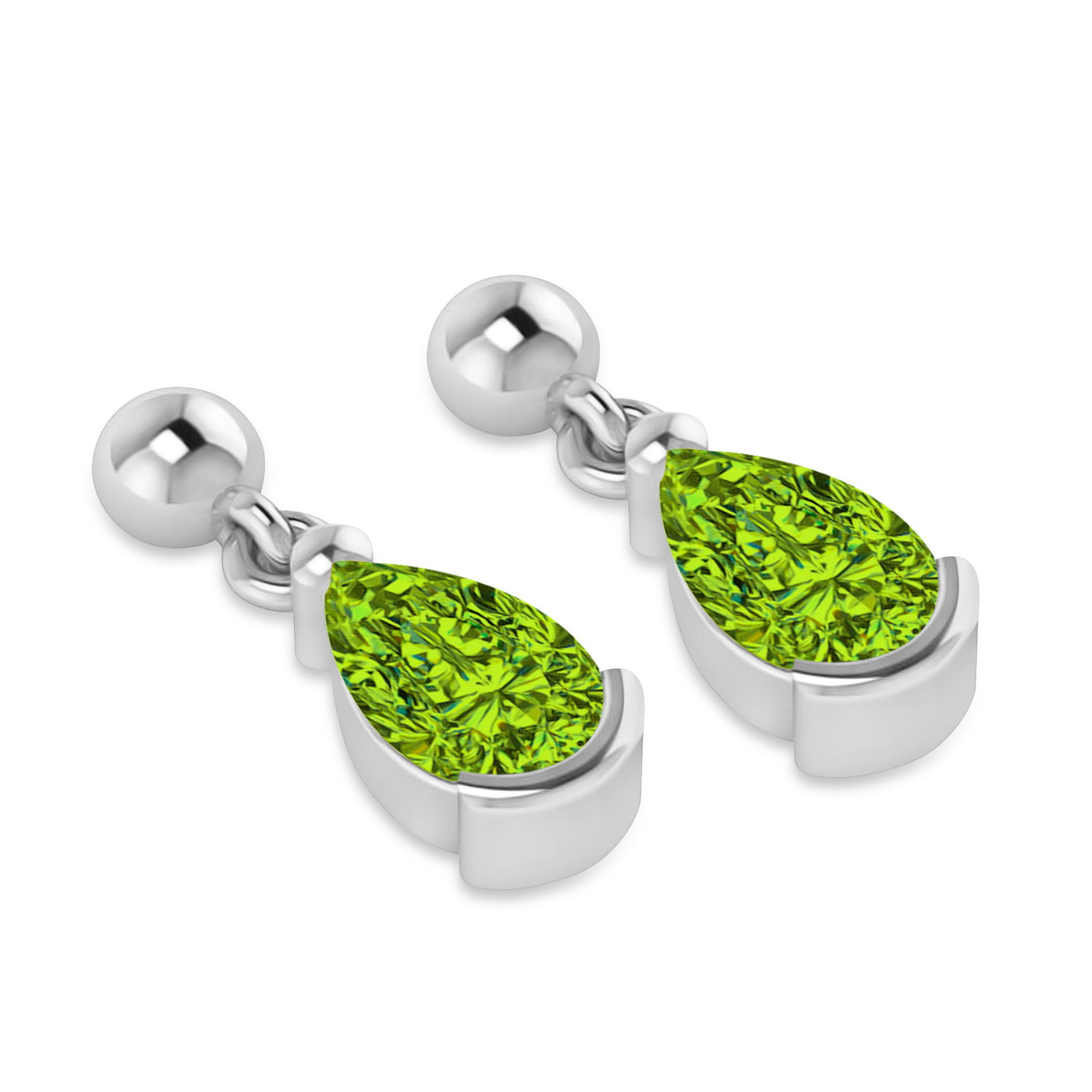 Peridot Dangling Pear Earrings 14k White Gold (2.00ct)