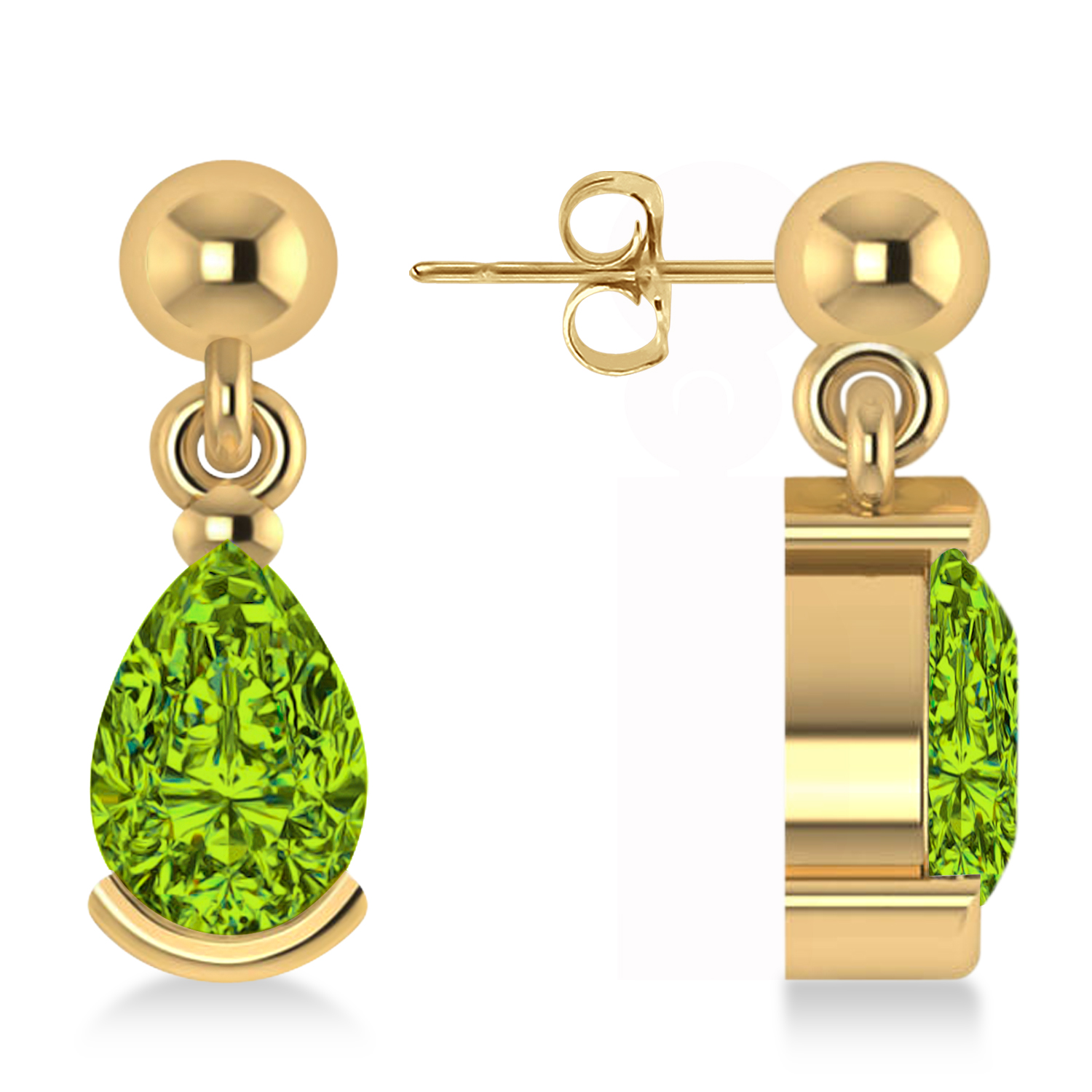 Peridot Dangling Pear Earrings 14k Yellow Gold (2.00ct)