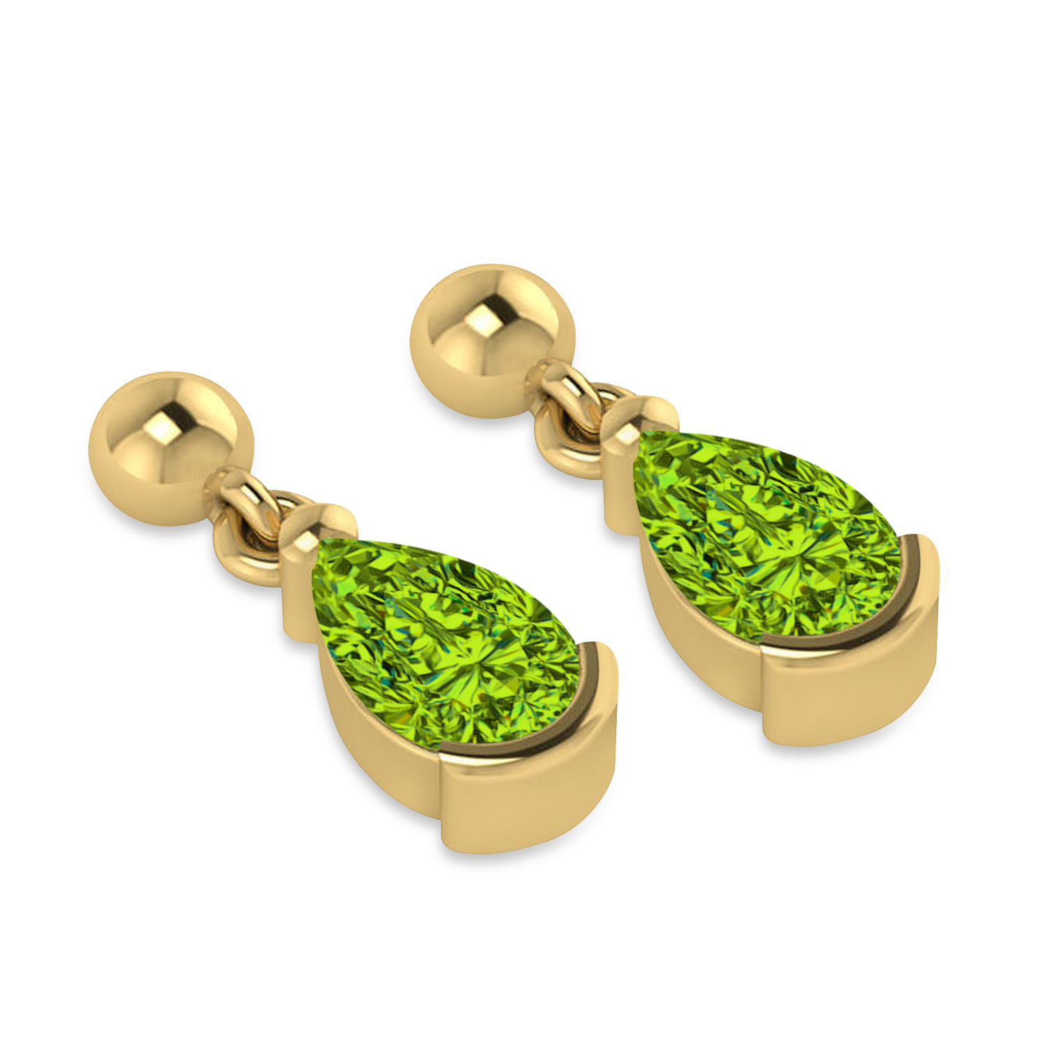 Peridot Dangling Pear Earrings 14k Yellow Gold (2.00ct)