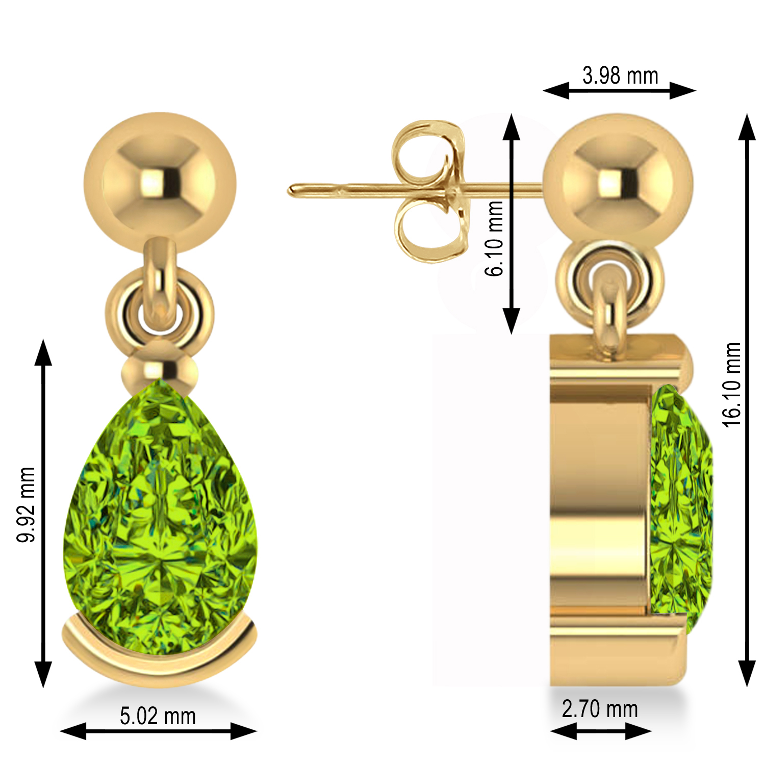 Peridot Dangling Pear Earrings 14k Yellow Gold (2.00ct)