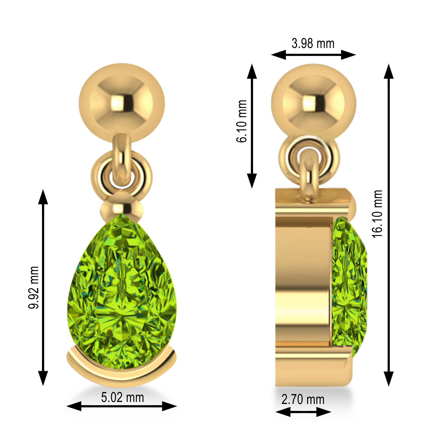 Peridot Dangling Pear Earrings 14k Yellow Gold (2.00ct)