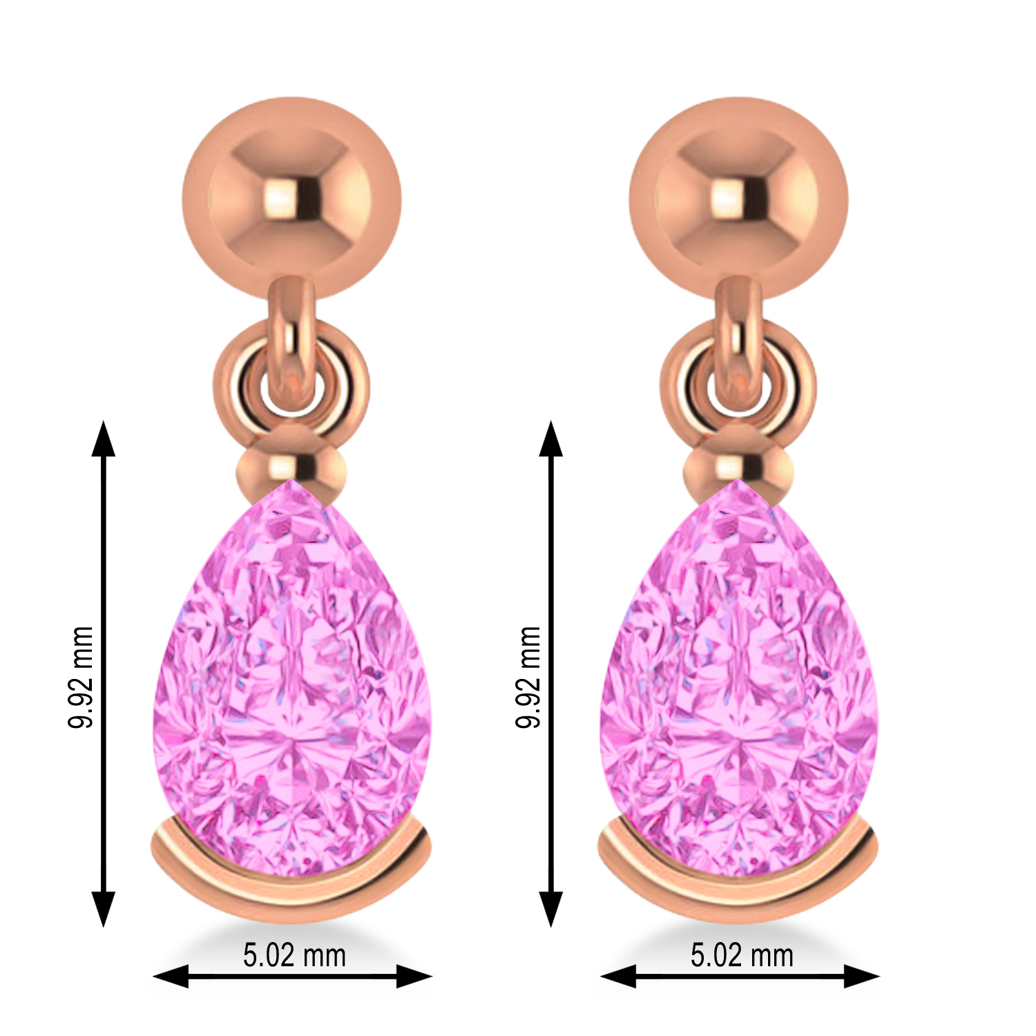 Pink Tourmaline Dangling Pear Earrings 14k Rose Gold (2.00ct)
