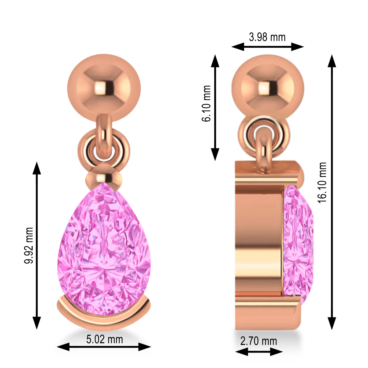 Pink Tourmaline Dangling Pear Earrings 14k Rose Gold (2.00ct)