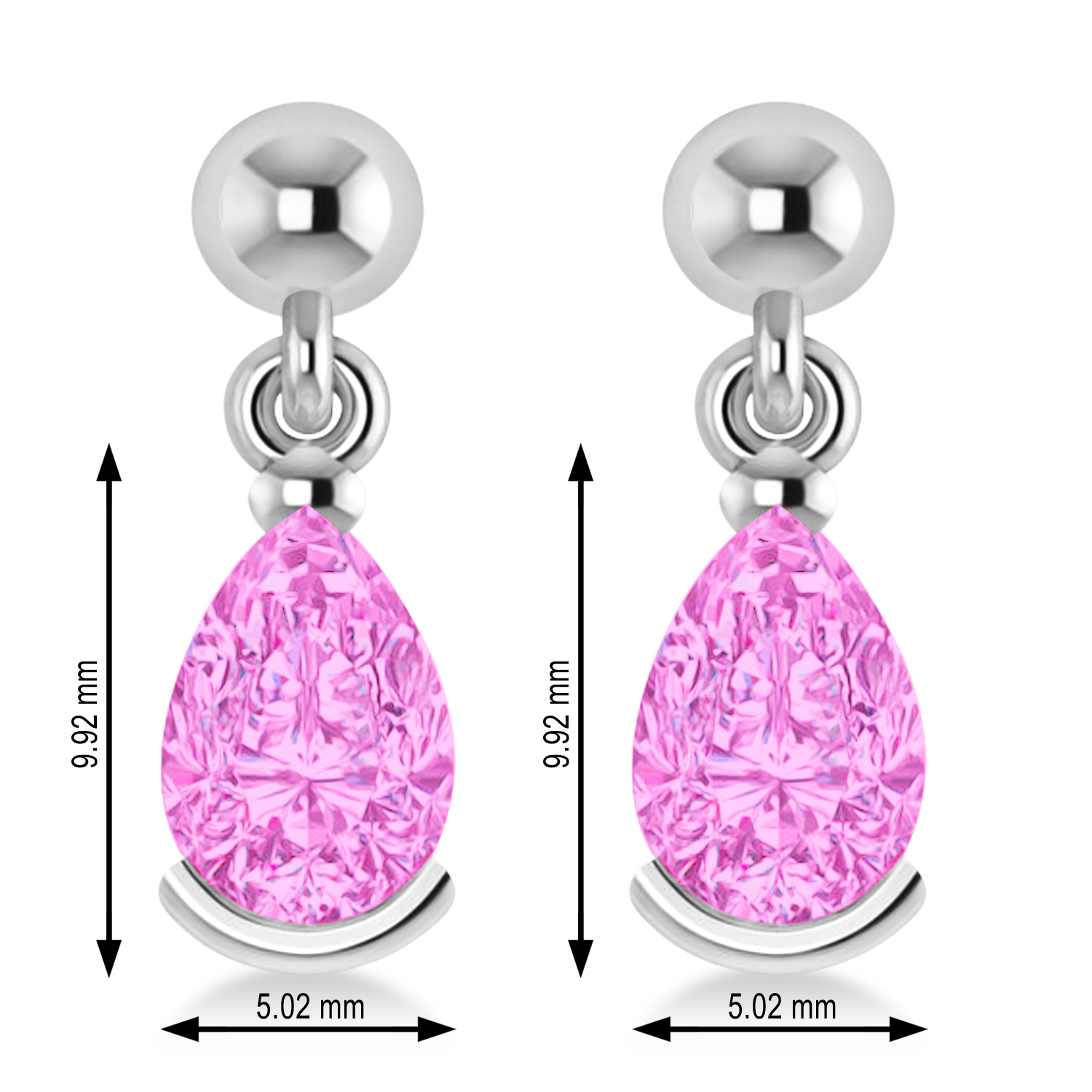 Pink Tourmaline Dangling Pear Earrings 14k White Gold (2.00ct)