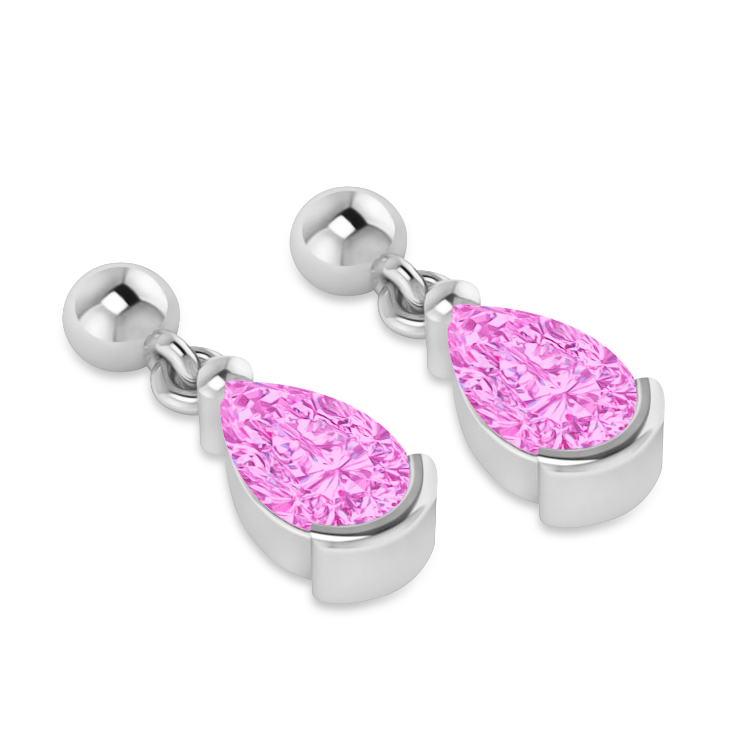 Pink Tourmaline Dangling Pear Earrings 14k White Gold (2.00ct)