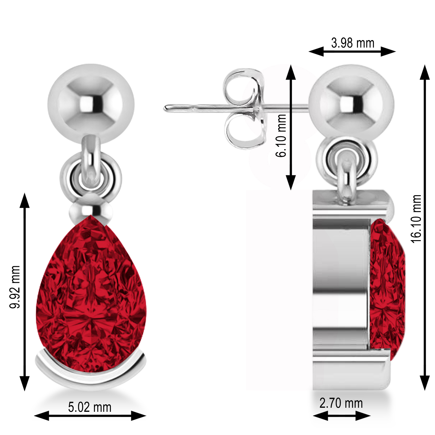Lab Ruby Dangling Pear Earrings 14k White Gold (2.00ct)