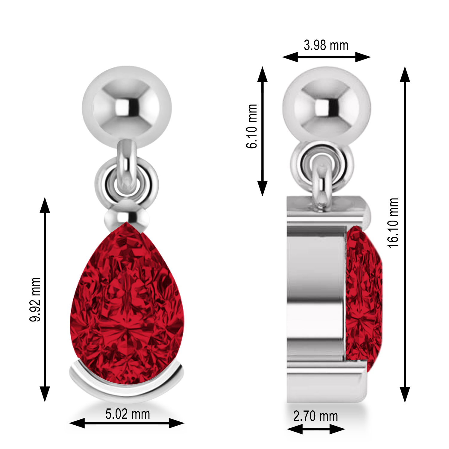 Ruby Dangling Pear Earrings 14k White Gold (2.00ct)