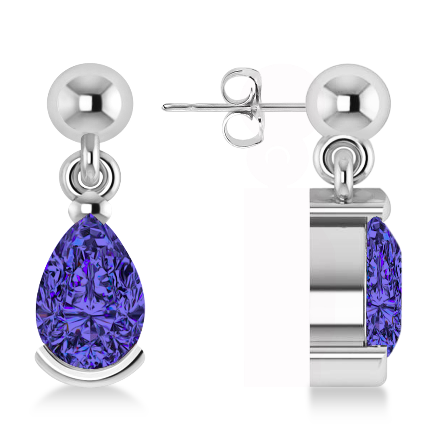 Tanzanite Dangling Pear Earrings 14k White Gold (2.00ct)