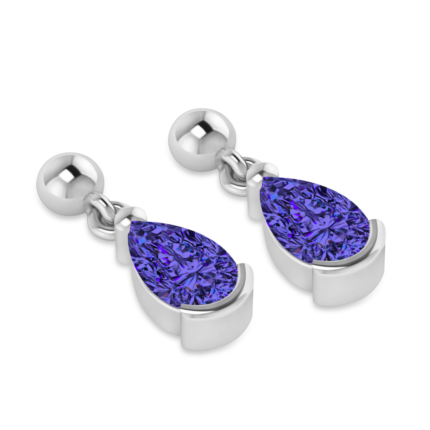 Tanzanite Dangling Pear Earrings 14k White Gold (2.00ct)