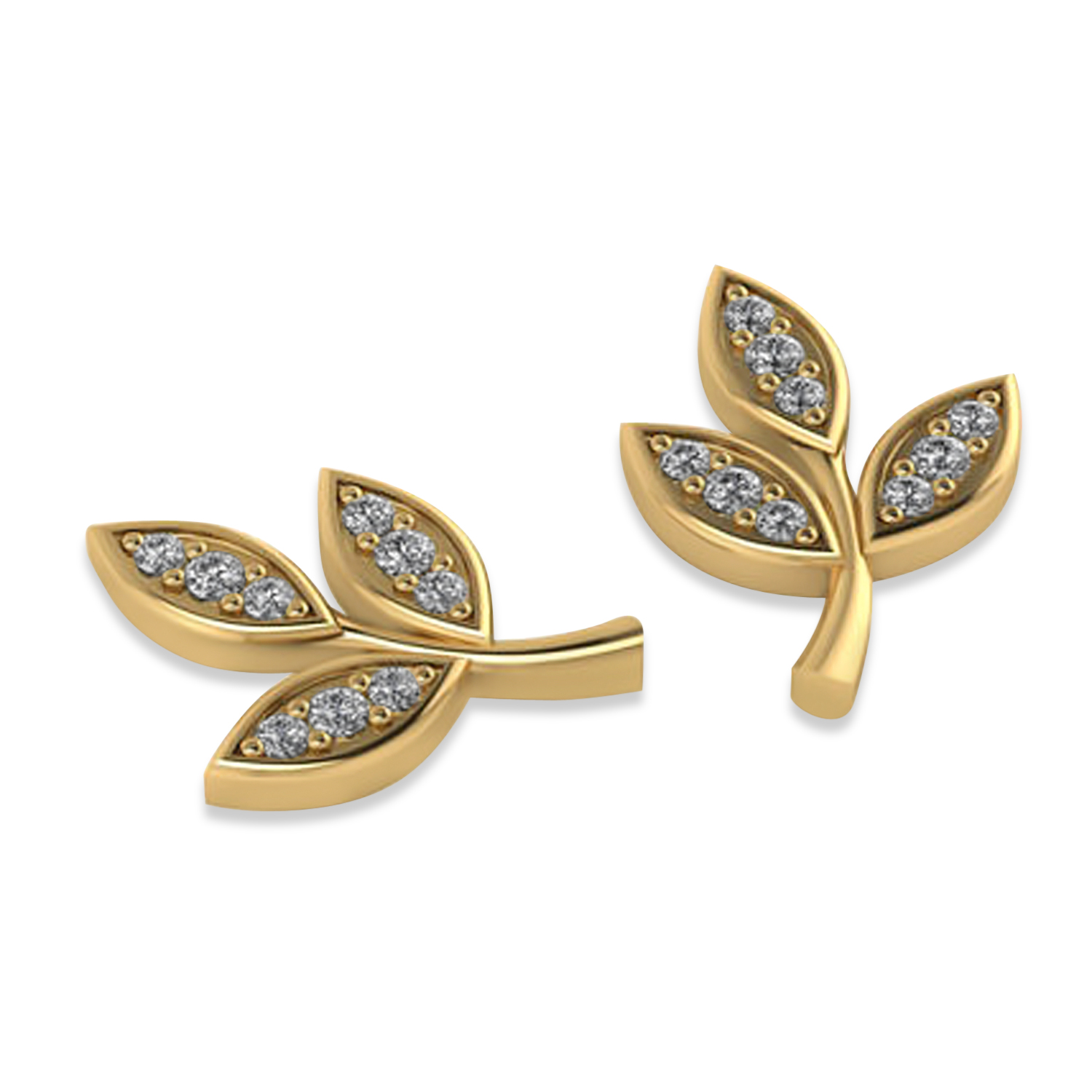 Diamond 3-Petal Leaf Earrings 14k Yellow Gold (0.21ct)