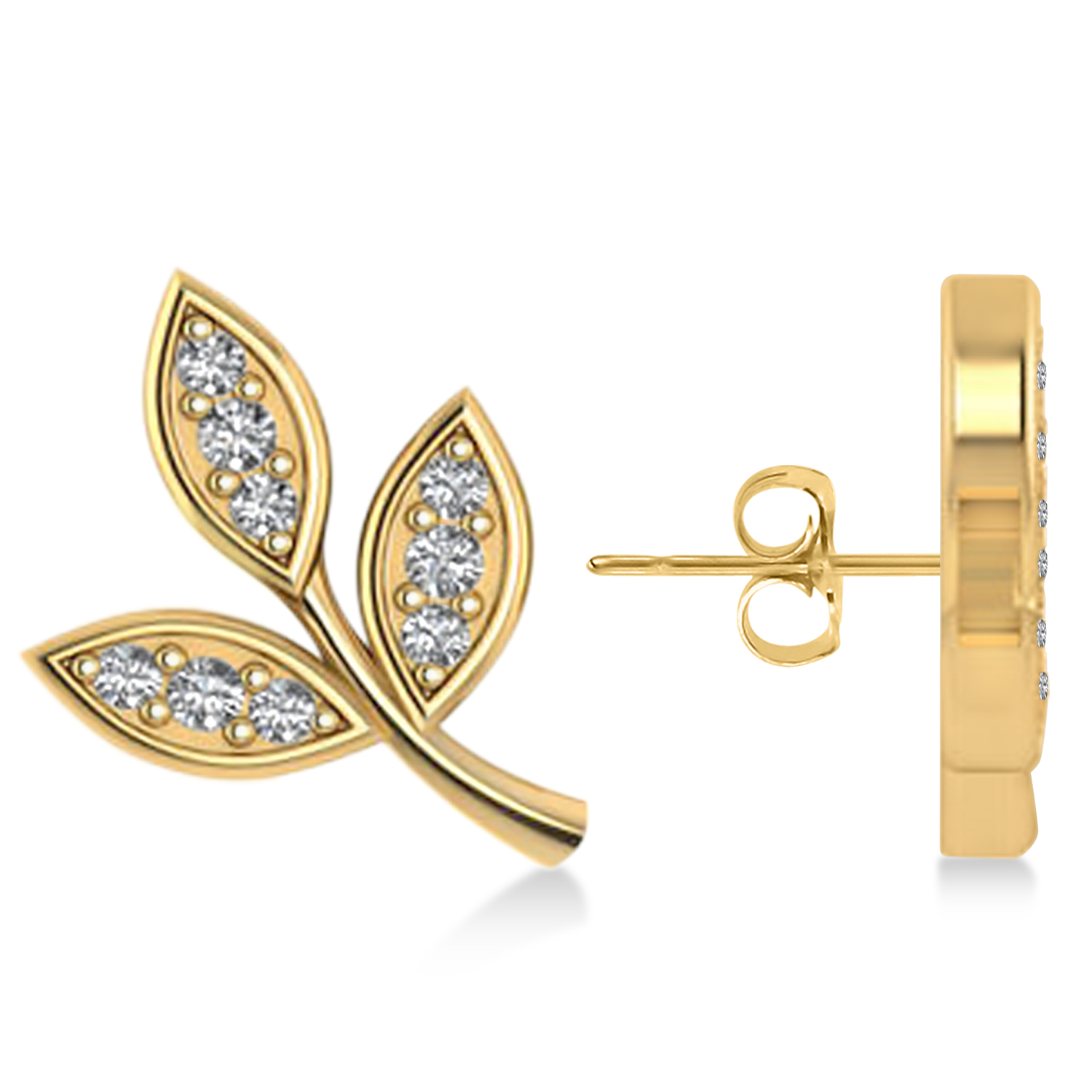 Diamond 3-Petal Leaf Earrings 14k Yellow Gold (0.21ct)