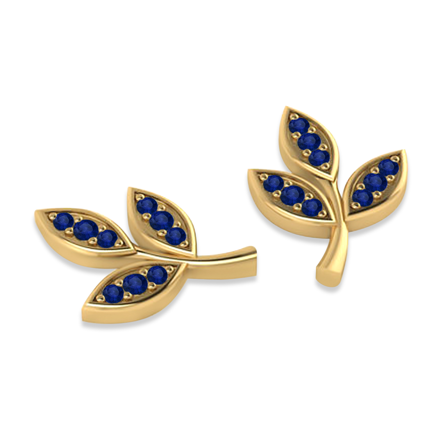 Blue Sapphire 3-Petal Leaf Earrings 14k Yellow Gold (0.21ct)