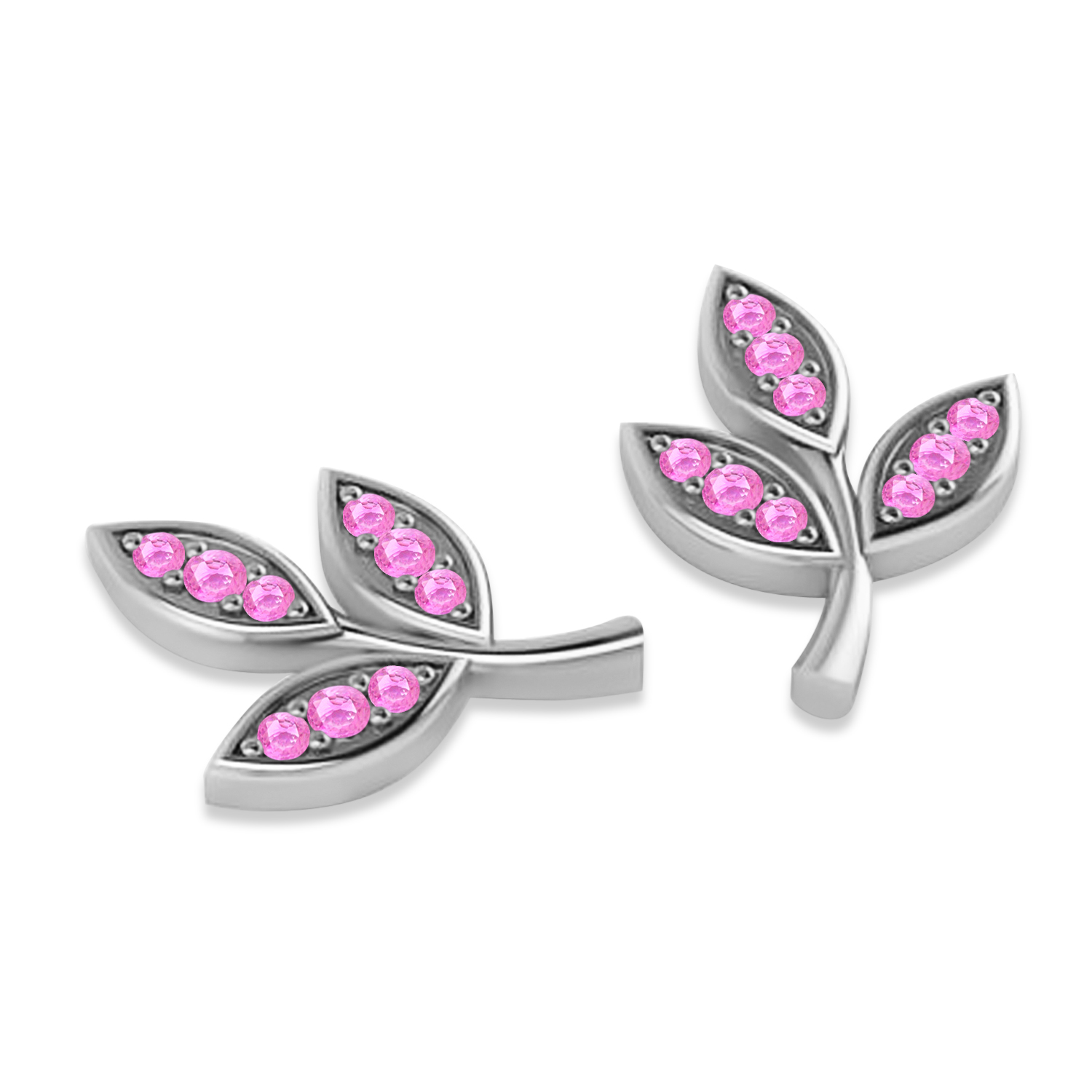 Pink Sapphire 3-Petal Leaf Earrings 14k White Gold (0.21ct)
