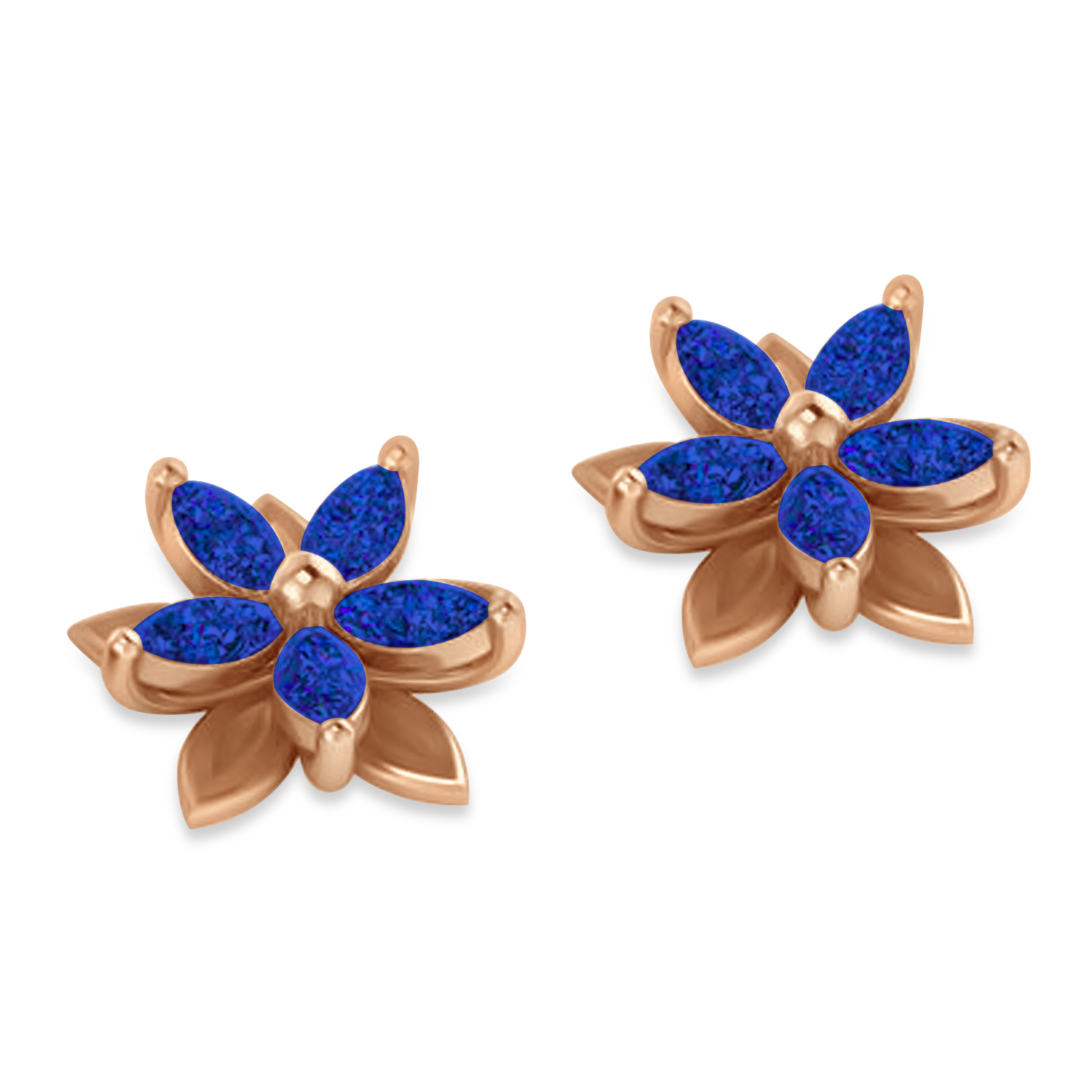 Blue Sapphire 5-Petal Flower Earrings 14k Rose Gold (1.40ct)