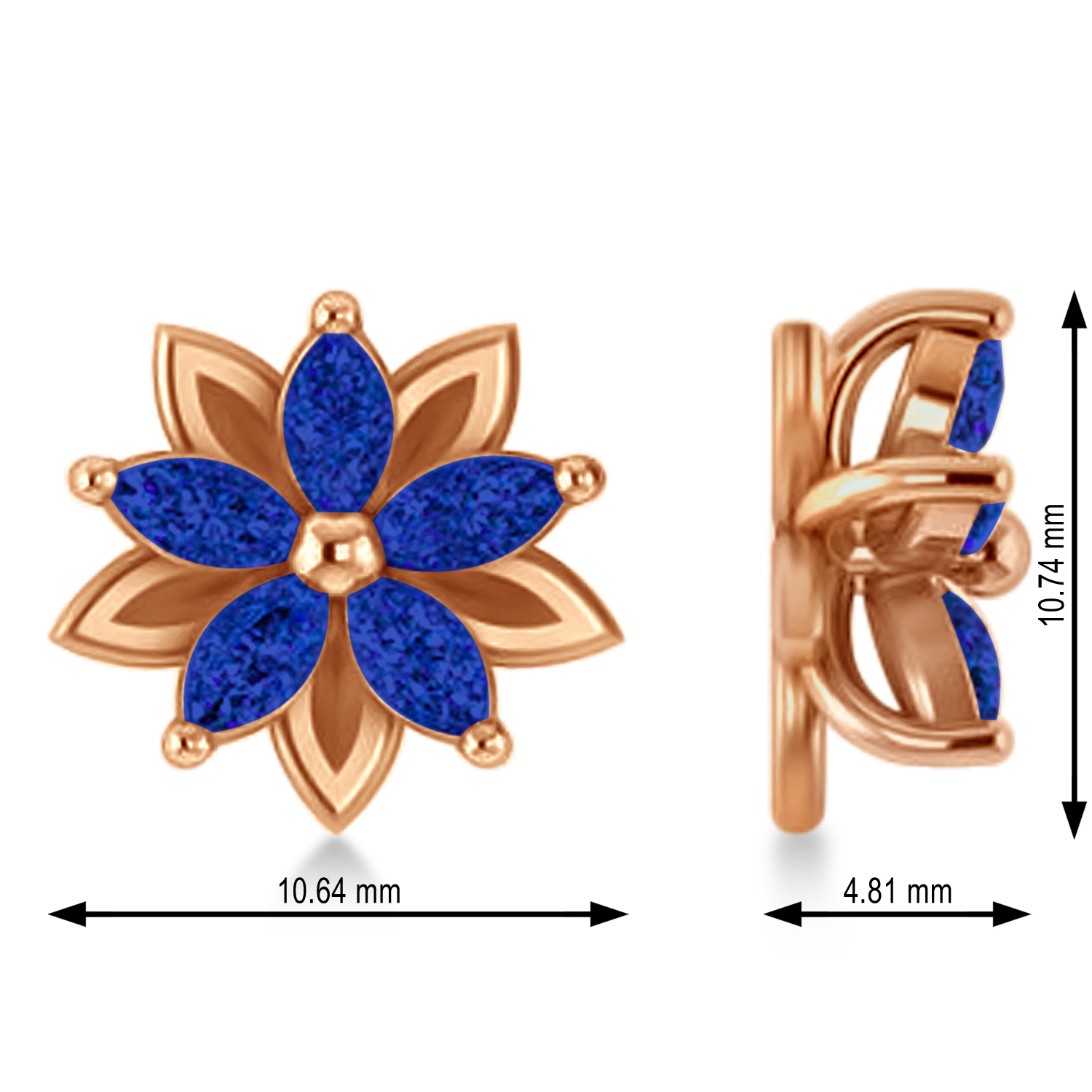 Blue Sapphire 5-Petal Flower Earrings 14k Rose Gold (1.40ct)