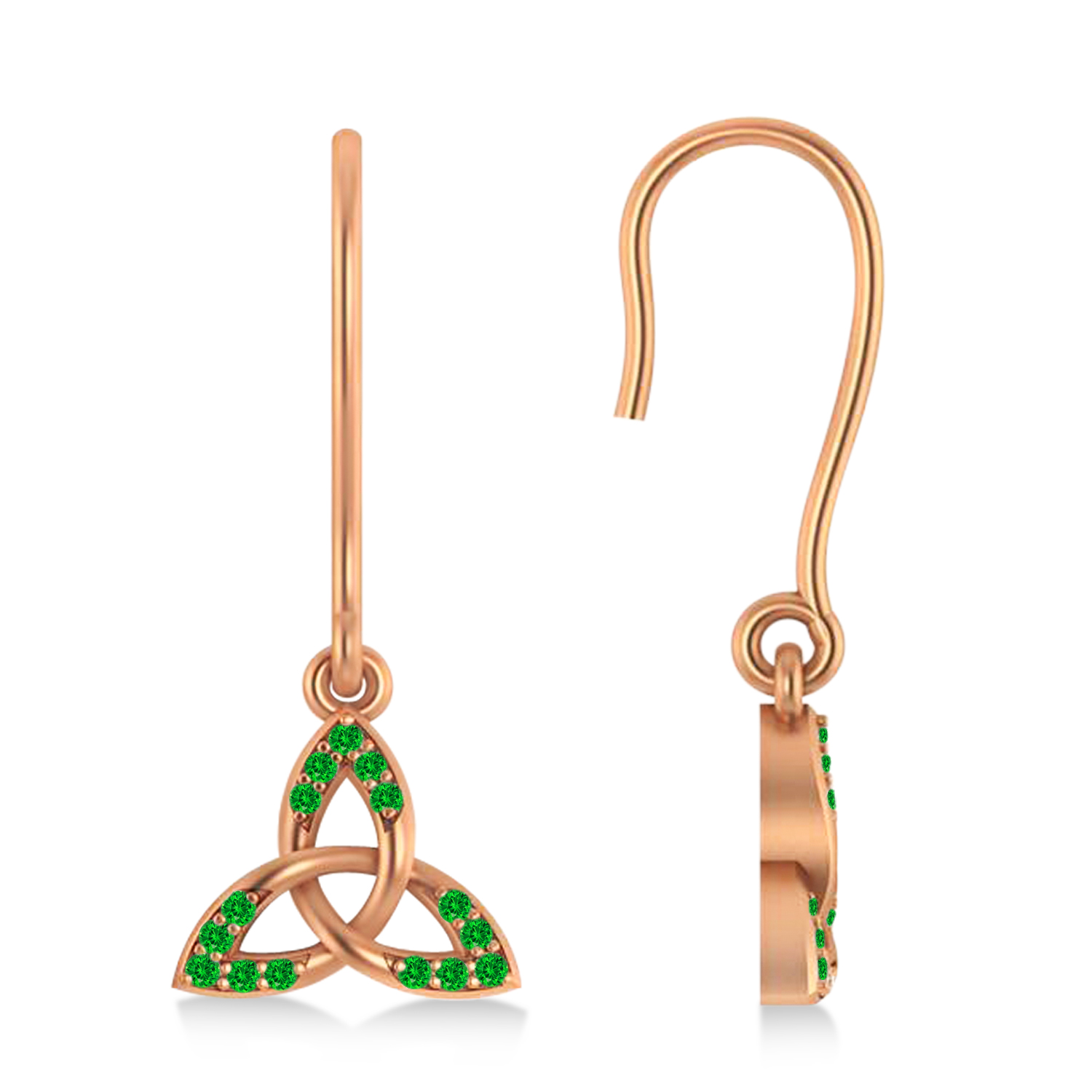 Tzavorite Celtic Knot Dangle Earrings 14k Rose Gold (0.15ct)