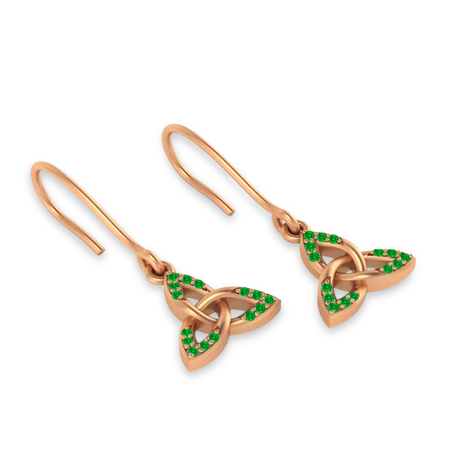 Tzavorite Celtic Knot Dangle Earrings 14k Rose Gold (0.15ct)