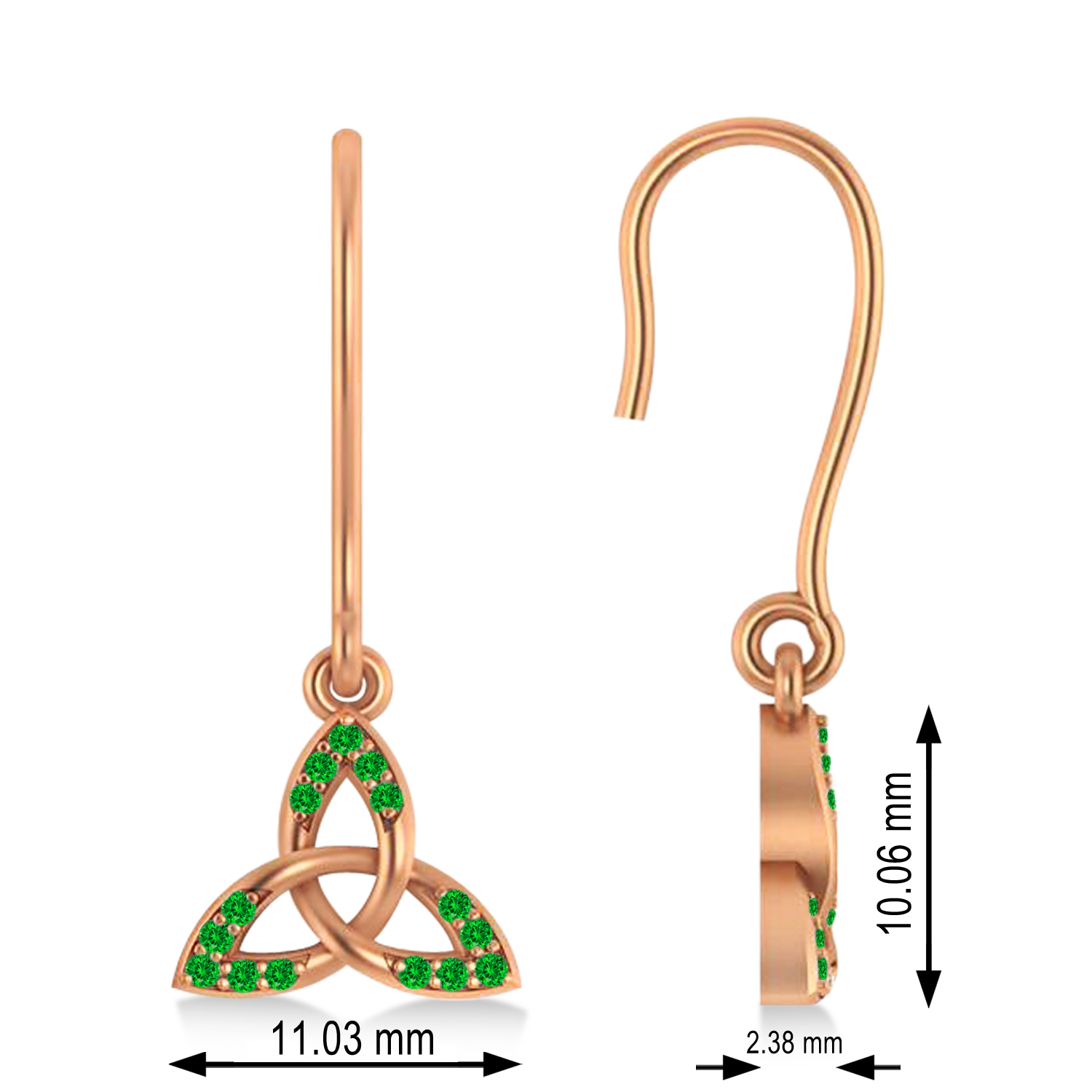 Tzavorite Celtic Knot Dangle Earrings 14k Rose Gold (0.15ct)