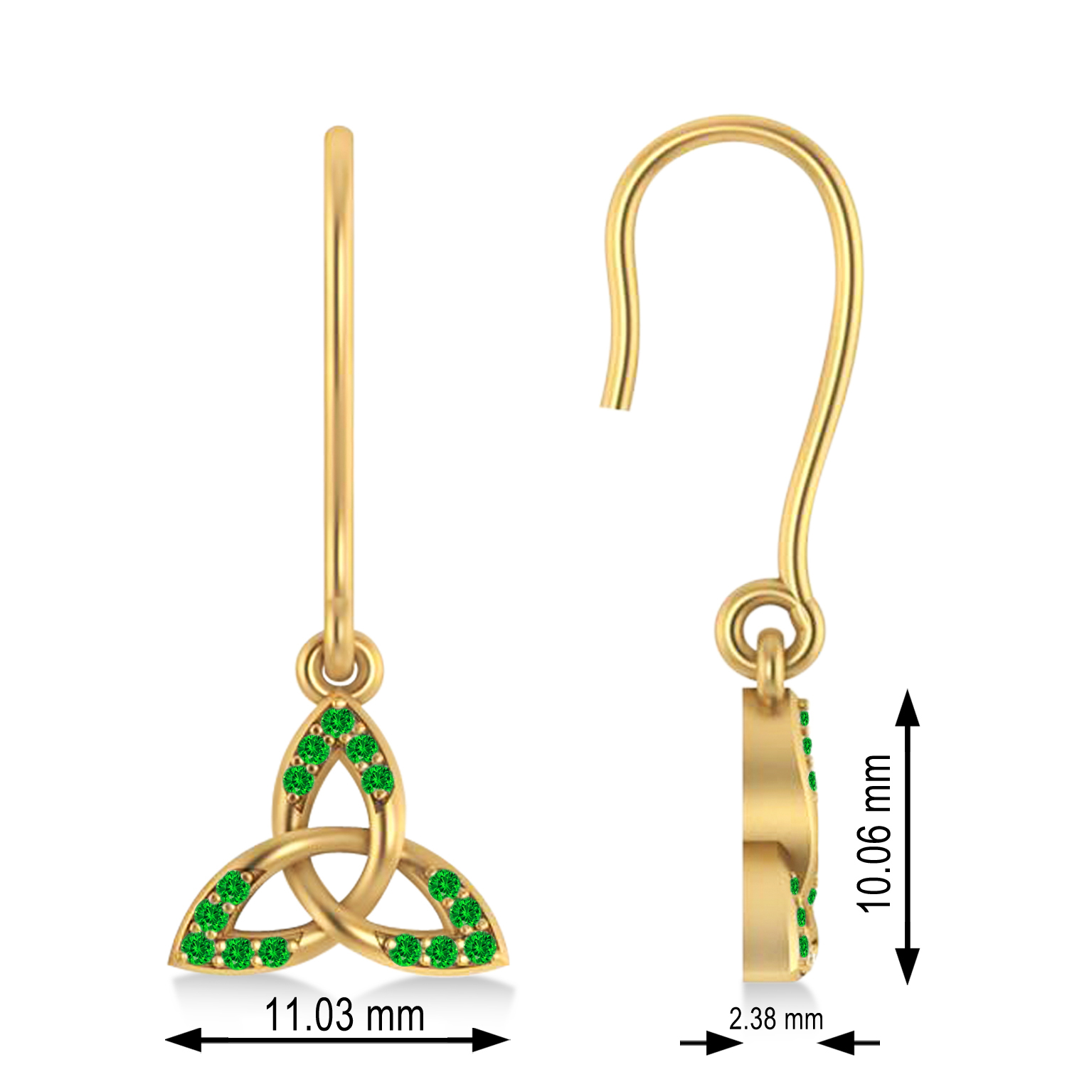 Tzavorite Celtic Knot Dangle Earrings 14k Yellow Gold (0.15ct)