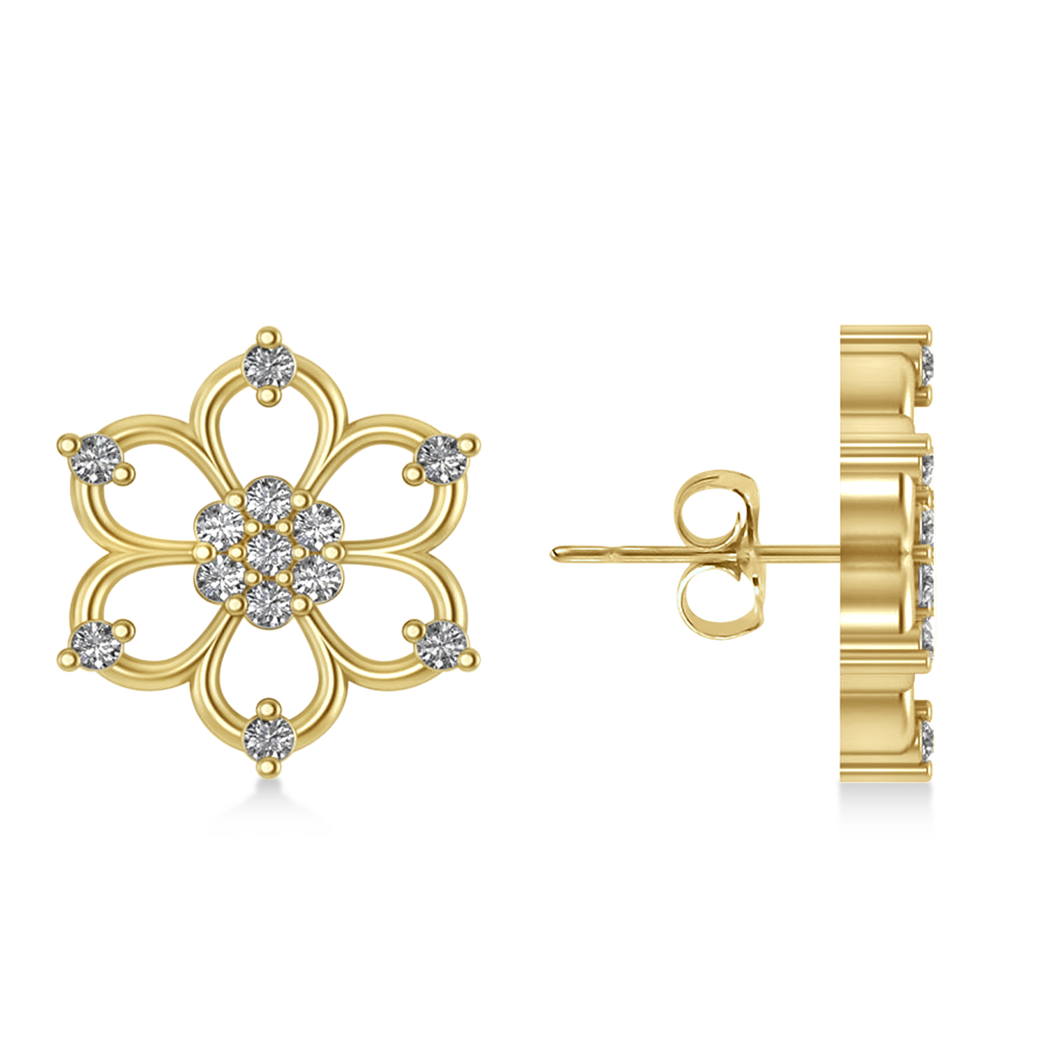 Diamond Six-Petal Flower Earrings 14k Yellow Gold (0.26ct)