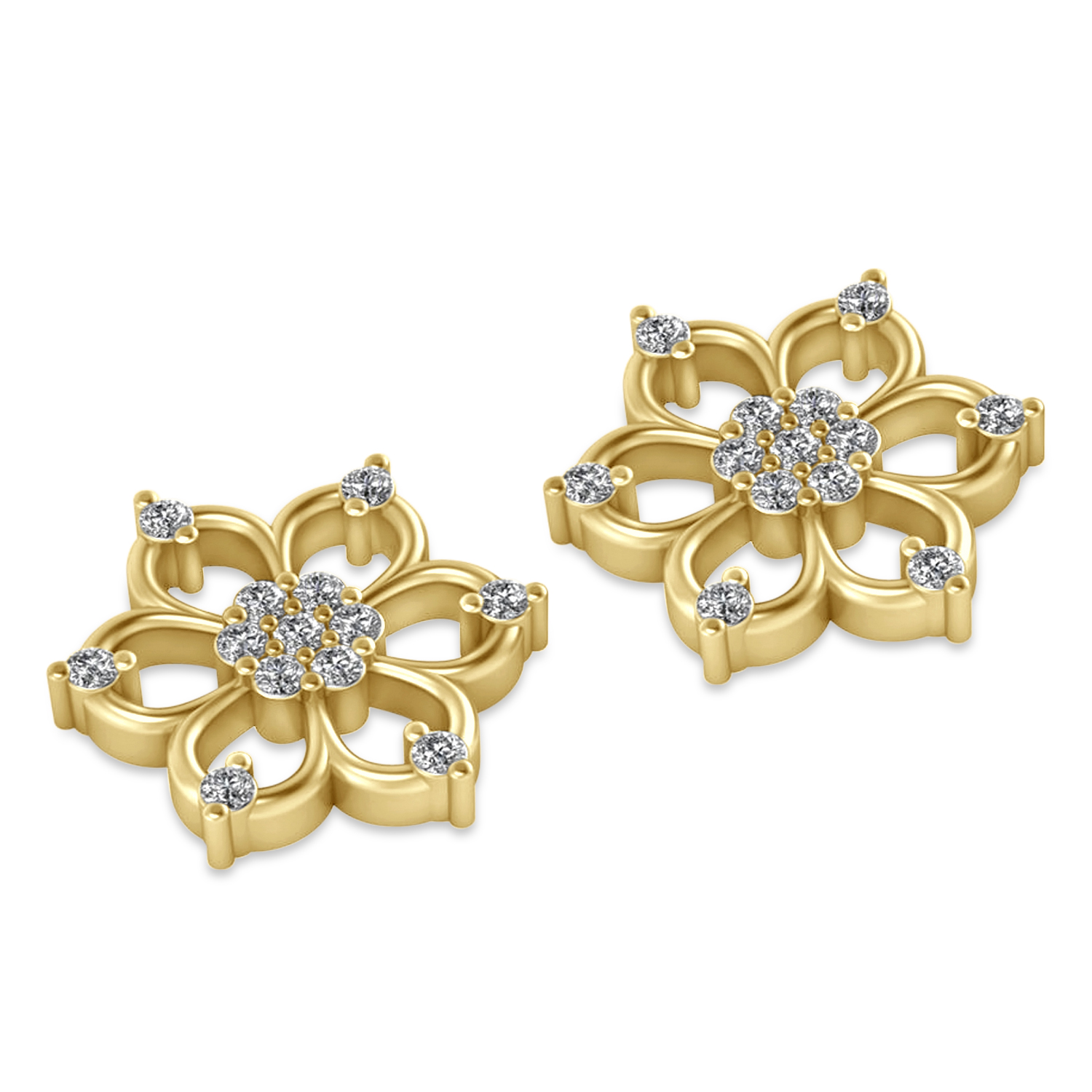 Diamond Six-Petal Flower Earrings 14k Yellow Gold (0.26ct)